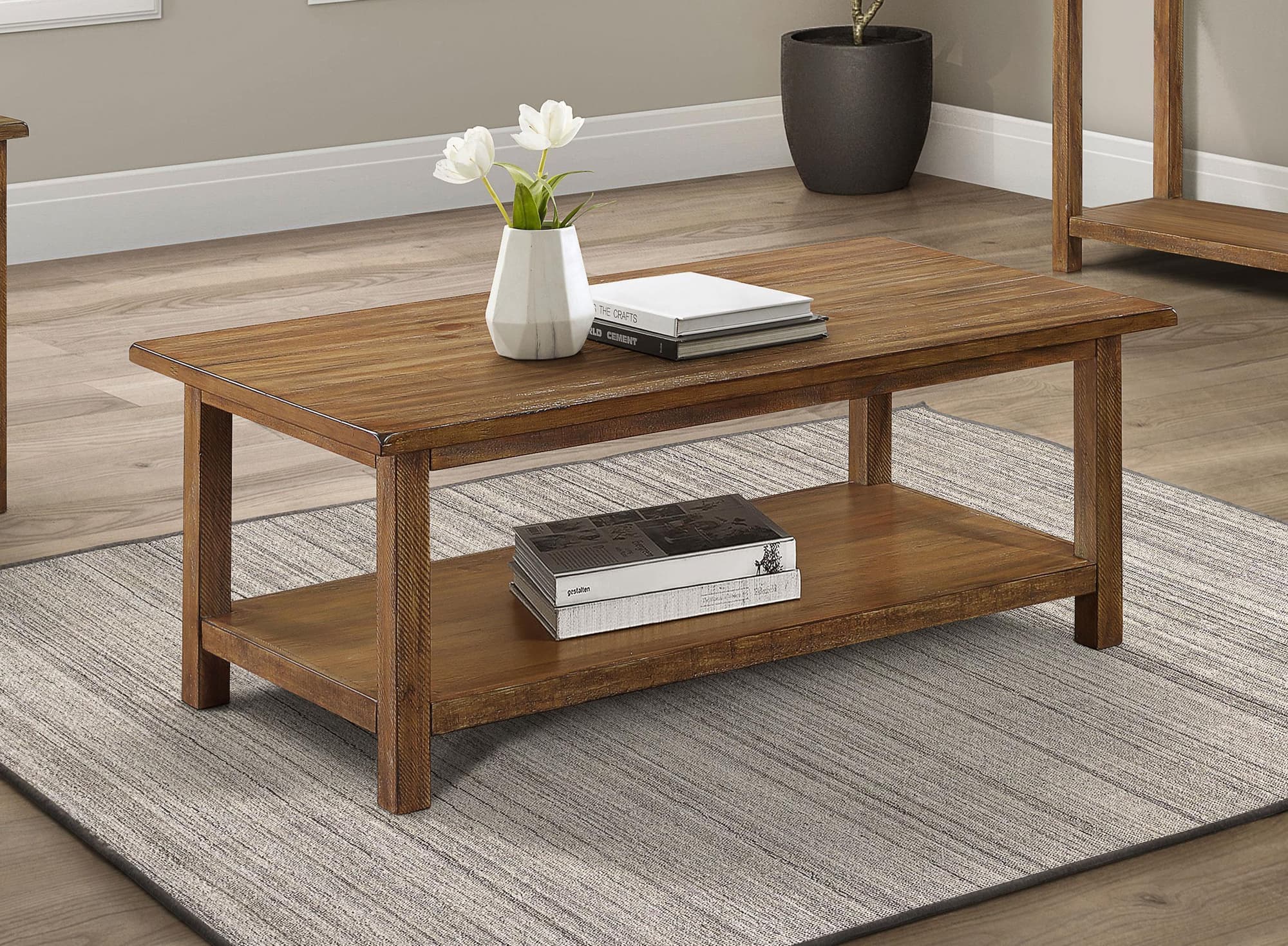Payne Wood Coffee Table with Shelf Distressed Brown - Image 1