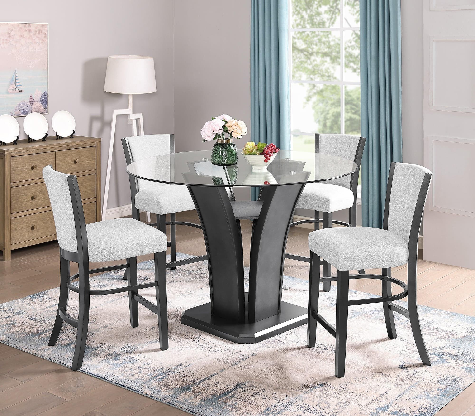 Camelia Gray Glass Faux Leather Counter Height Set - Image 1
