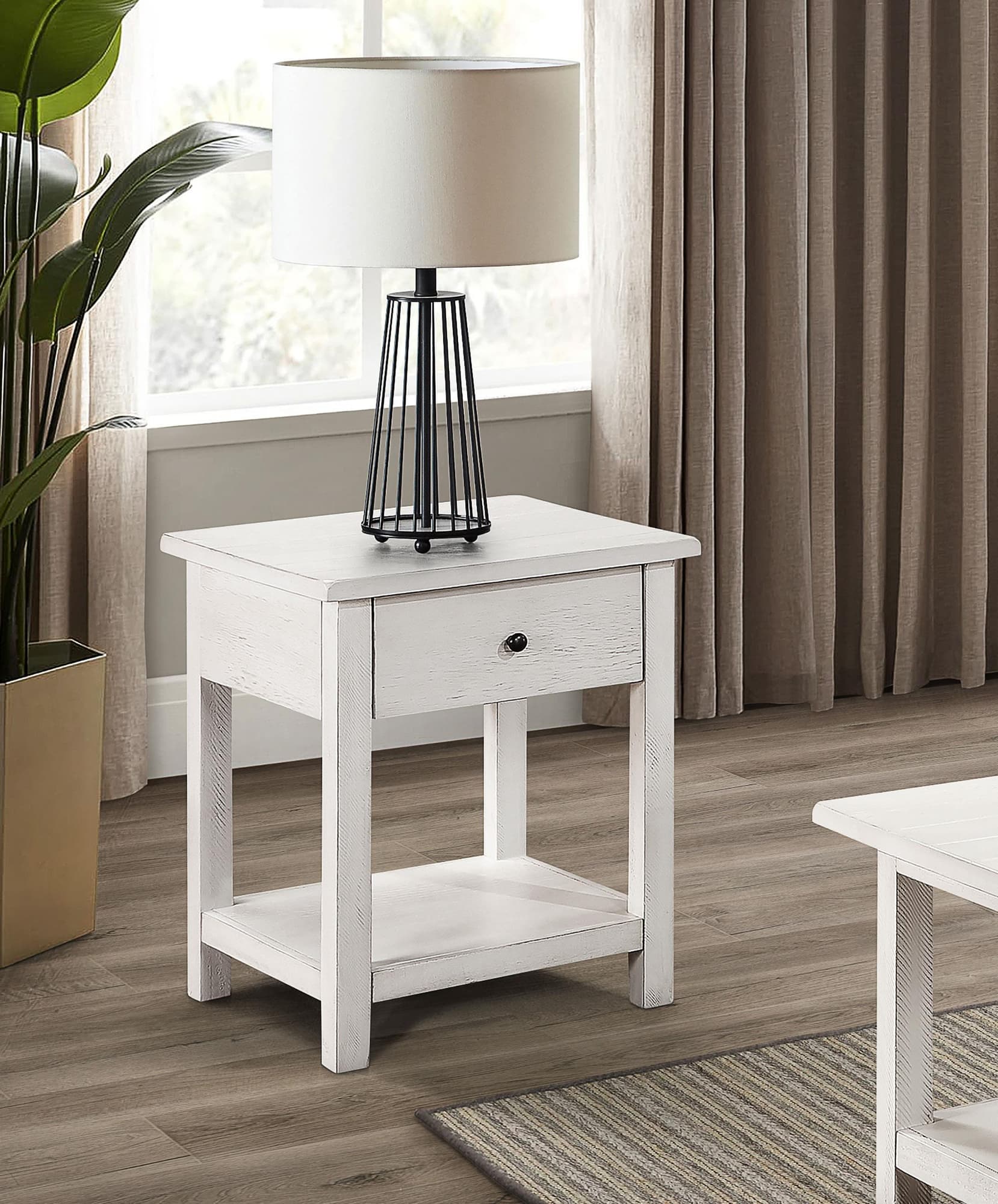 Payne 1-drawer Wood End Table with Shelf White - Image 1