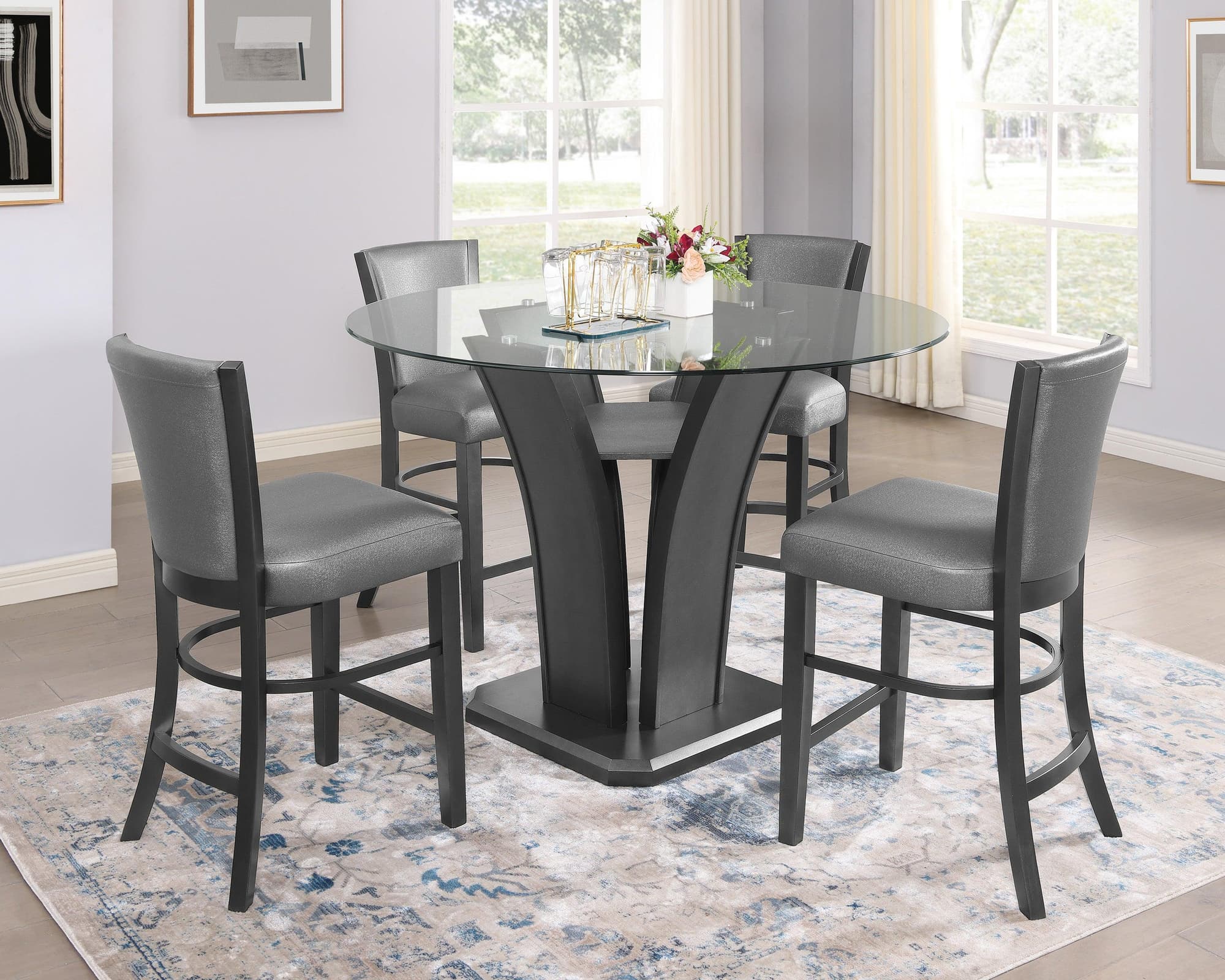 Camelia Gray Glass Round Counter Height Set - Image 1