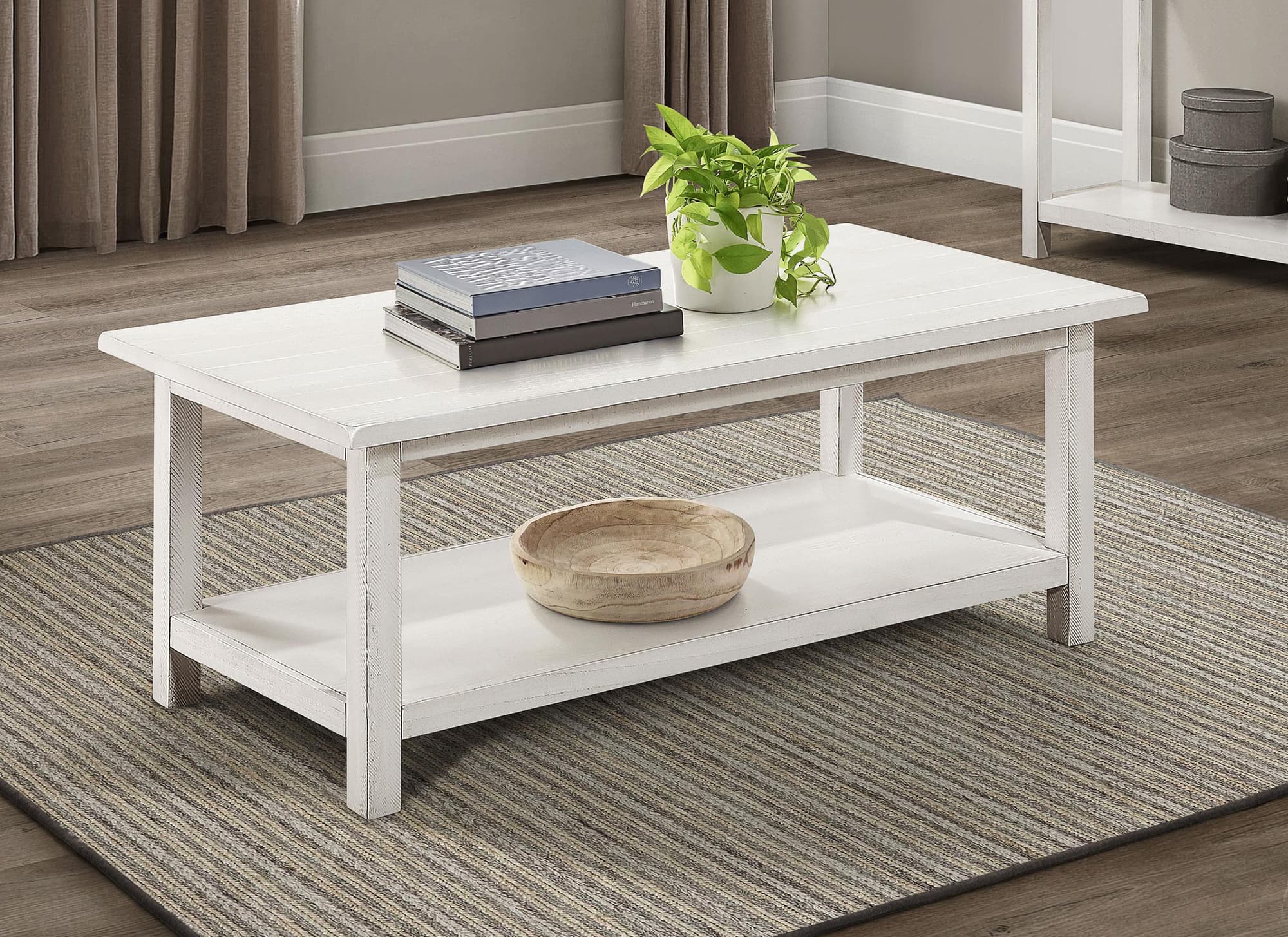 Payne Wood Coffee Table with Shelf White - Image 1