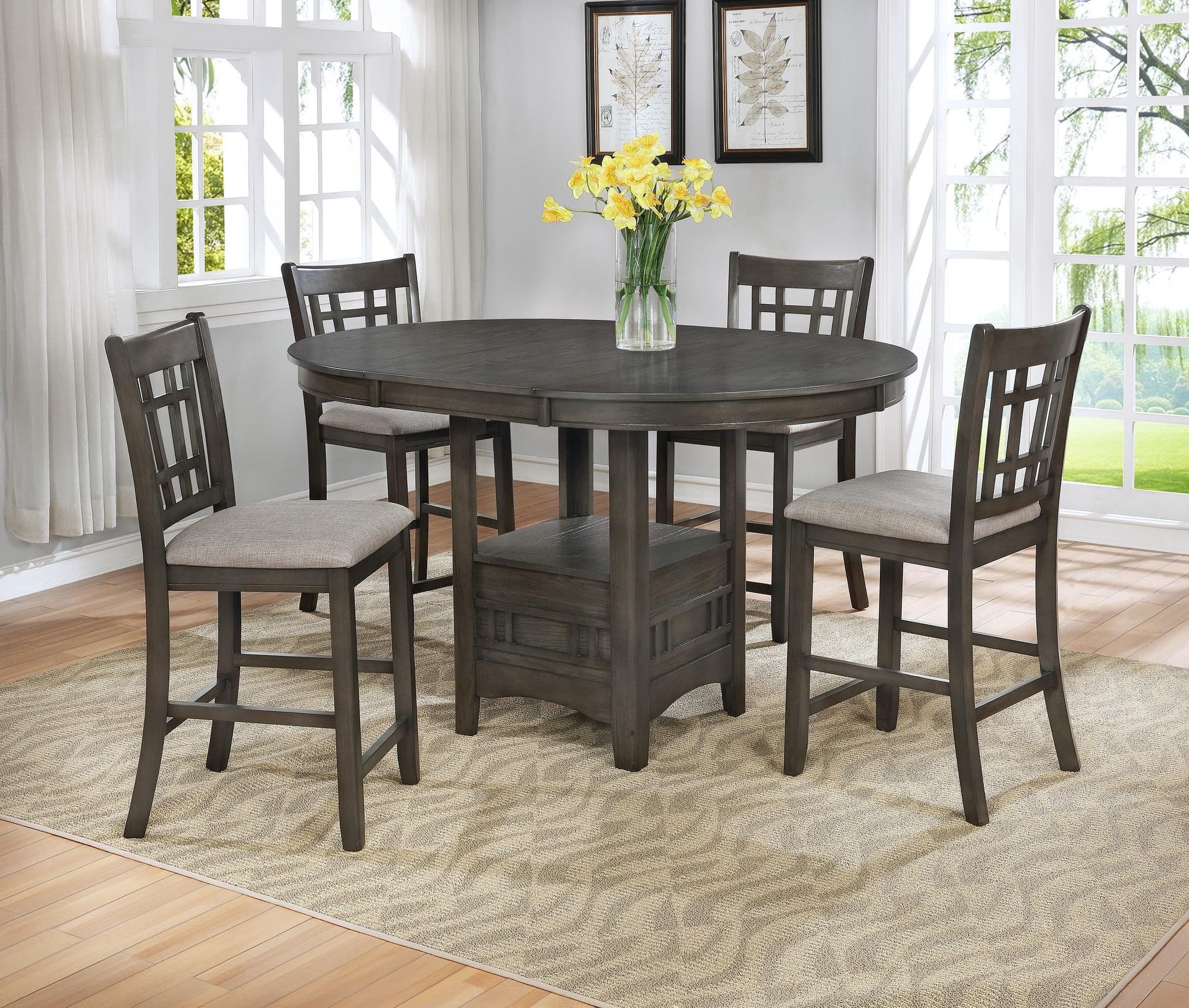 Hartwell Gray Oval Extendable Counter Height Set