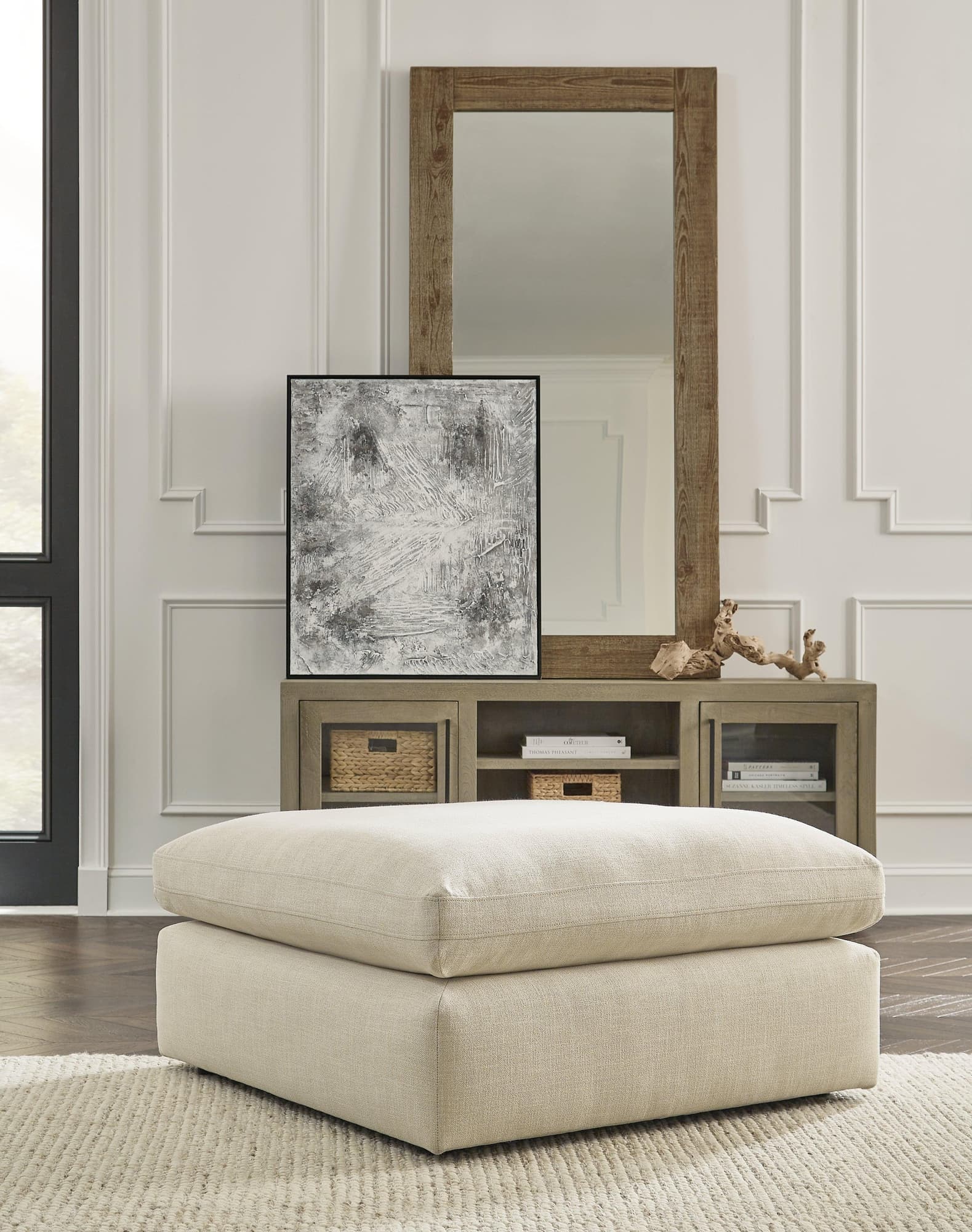 Elyza Linen Chenille Oversized Accent Ottoman - Image 1