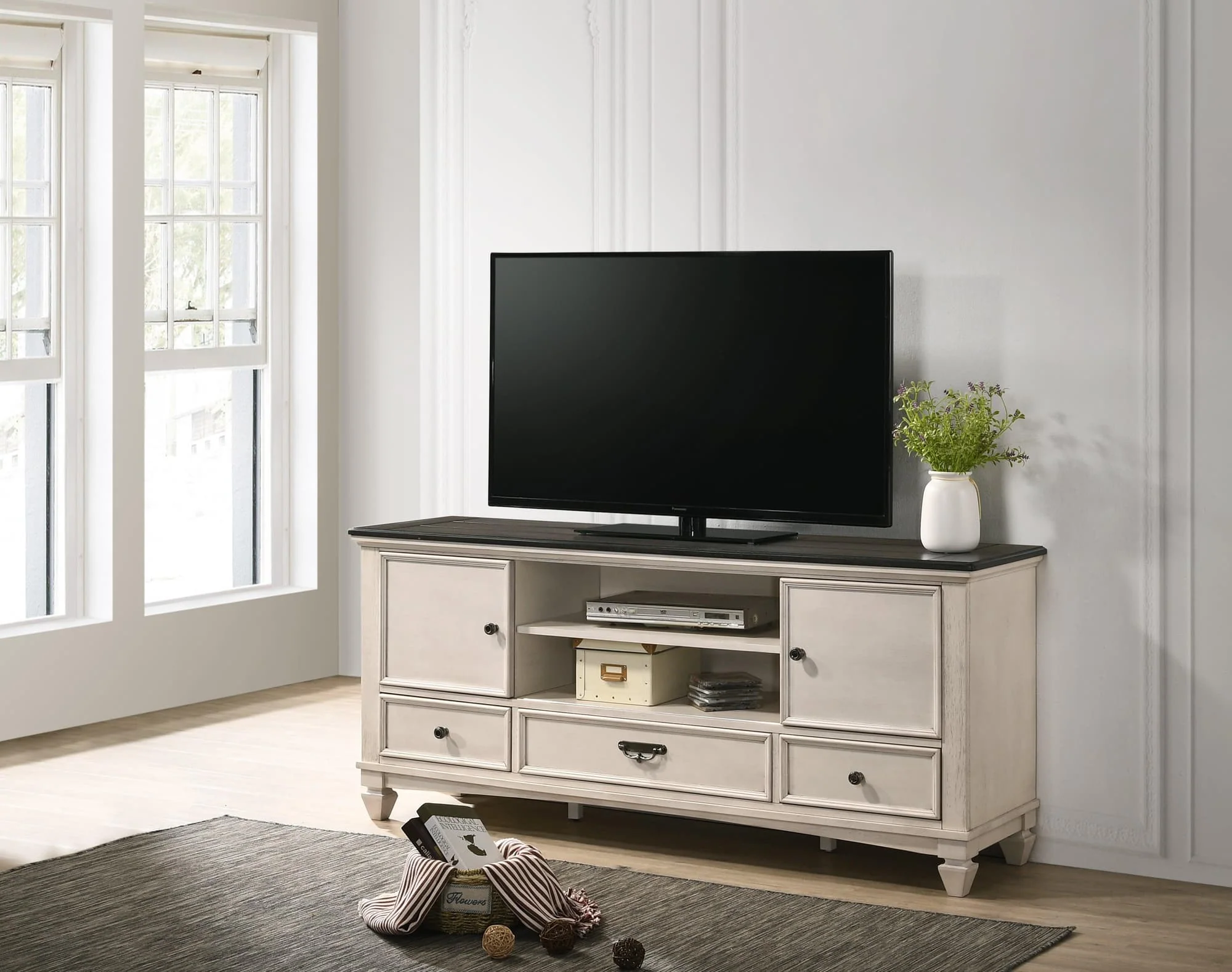 Sawyer Antique White Brown TV Stand - Image 1