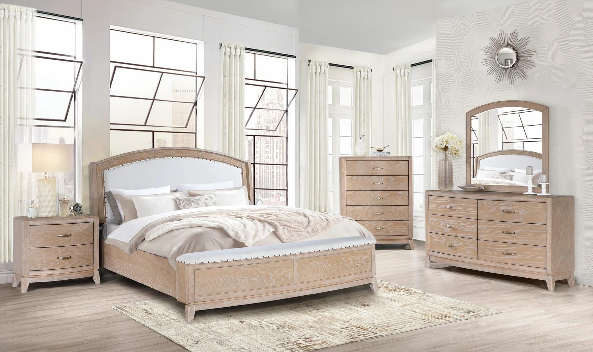 Lima Light Brown Gray Upholstered Bedroom Set - Image 1