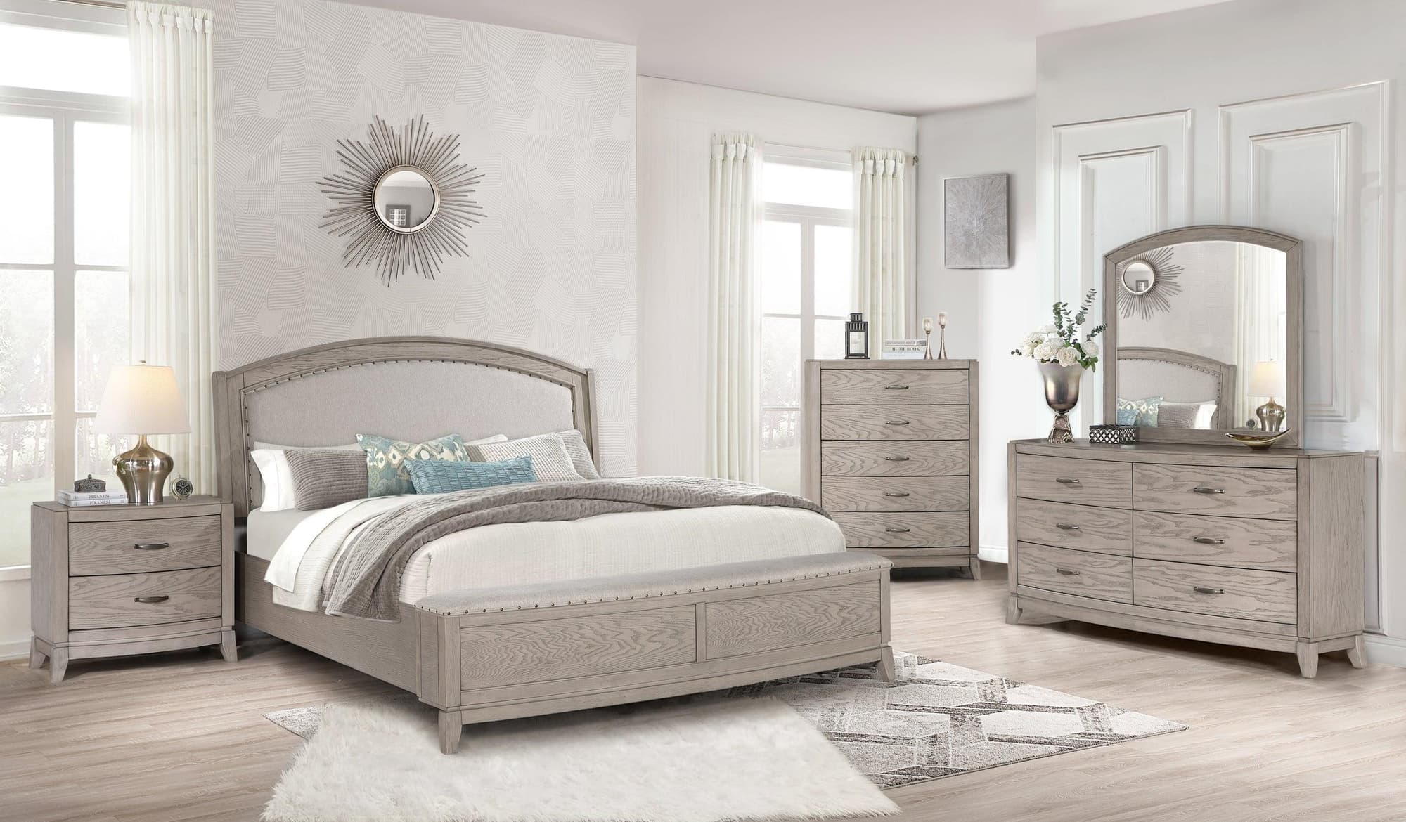 Lima Light Gray Upholstered Bedroom Set - Image 1