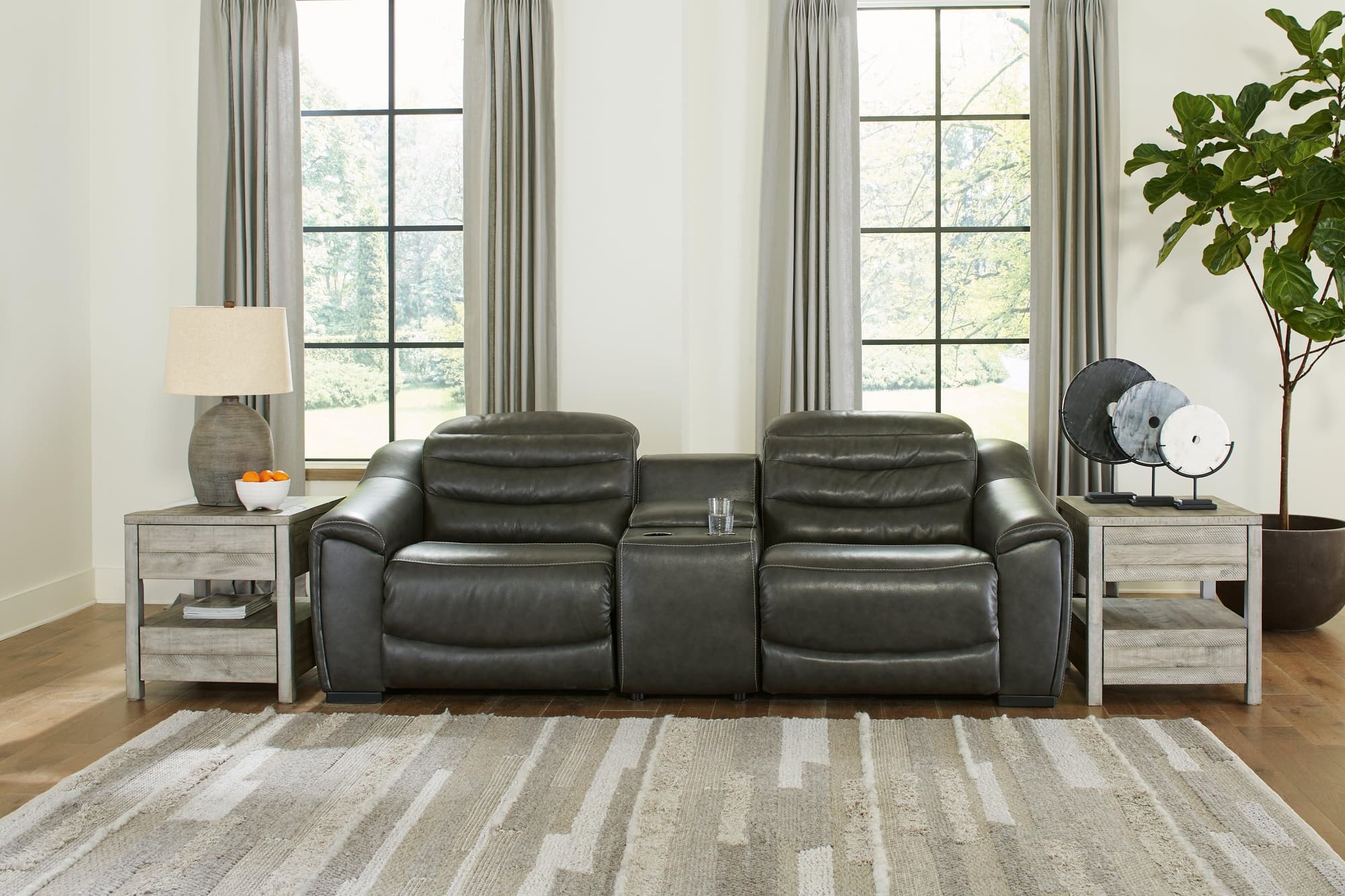 Center Line Dark Gray 3-Piece Power Reclining Loveseat With Console - Image 1