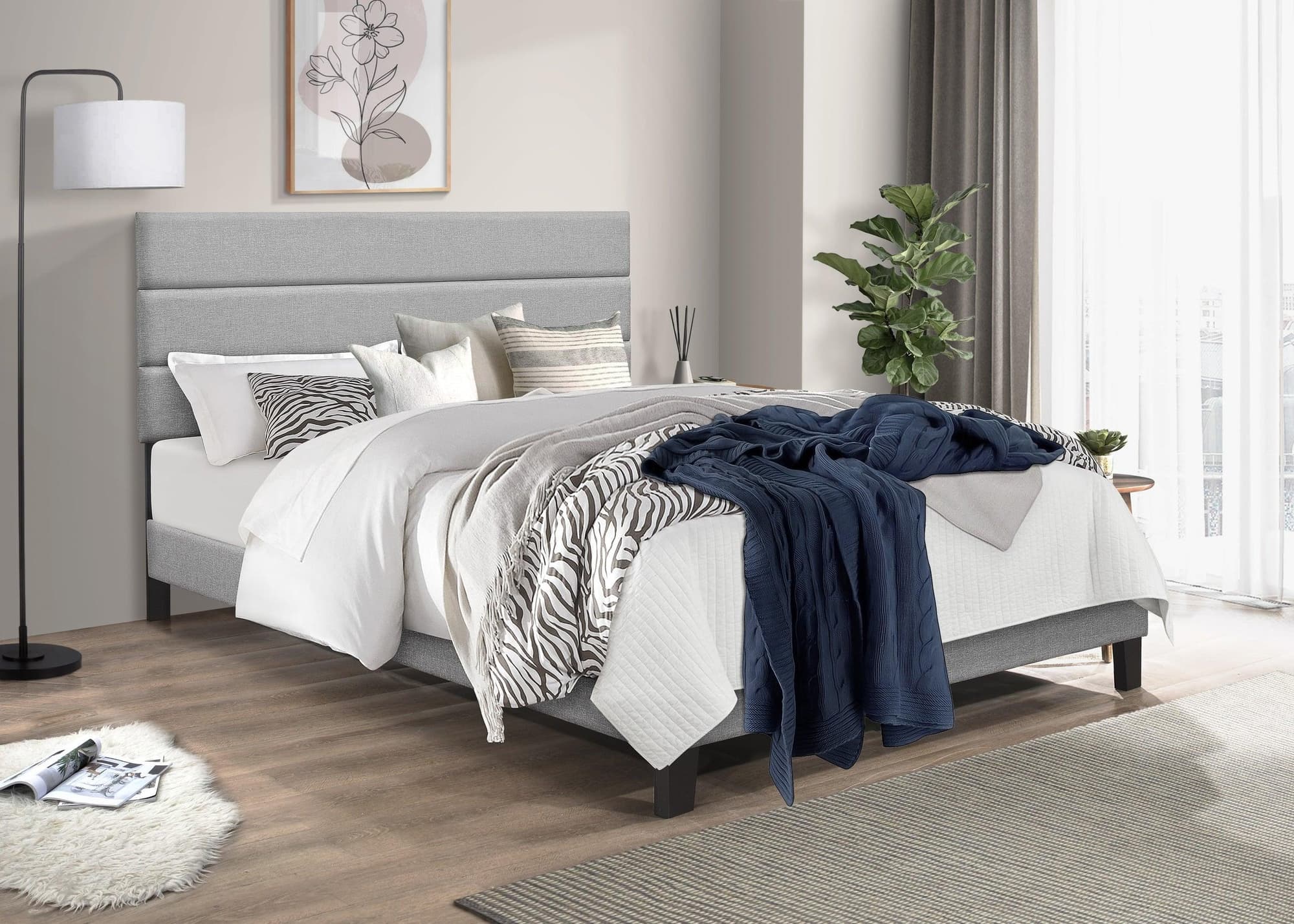 Jess Gray Fabric Upholstered Platform Twin Bed - Image 1