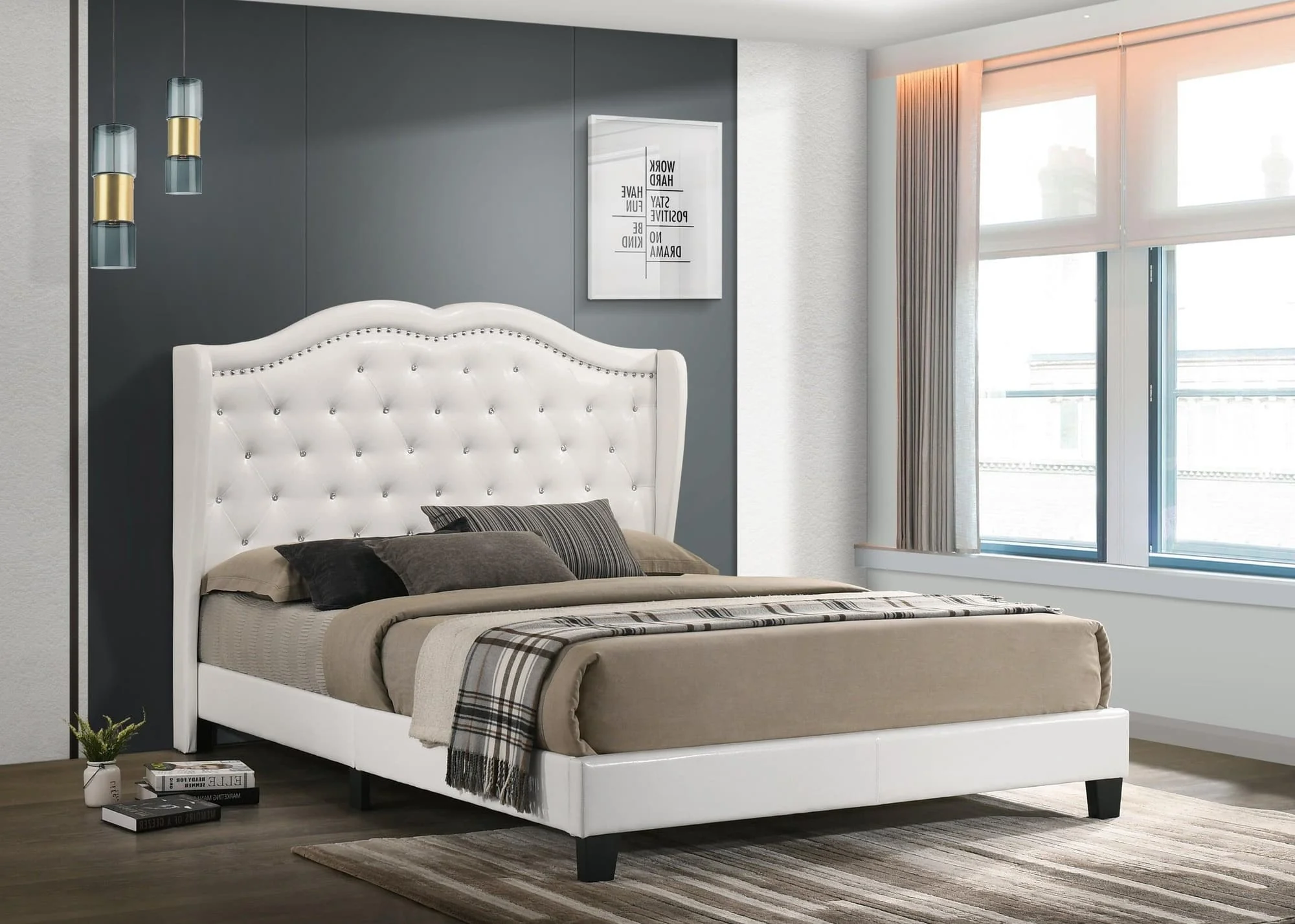 Paradise White Faux Leather Upholstered Tufted Platform Queen Bed - Image 1