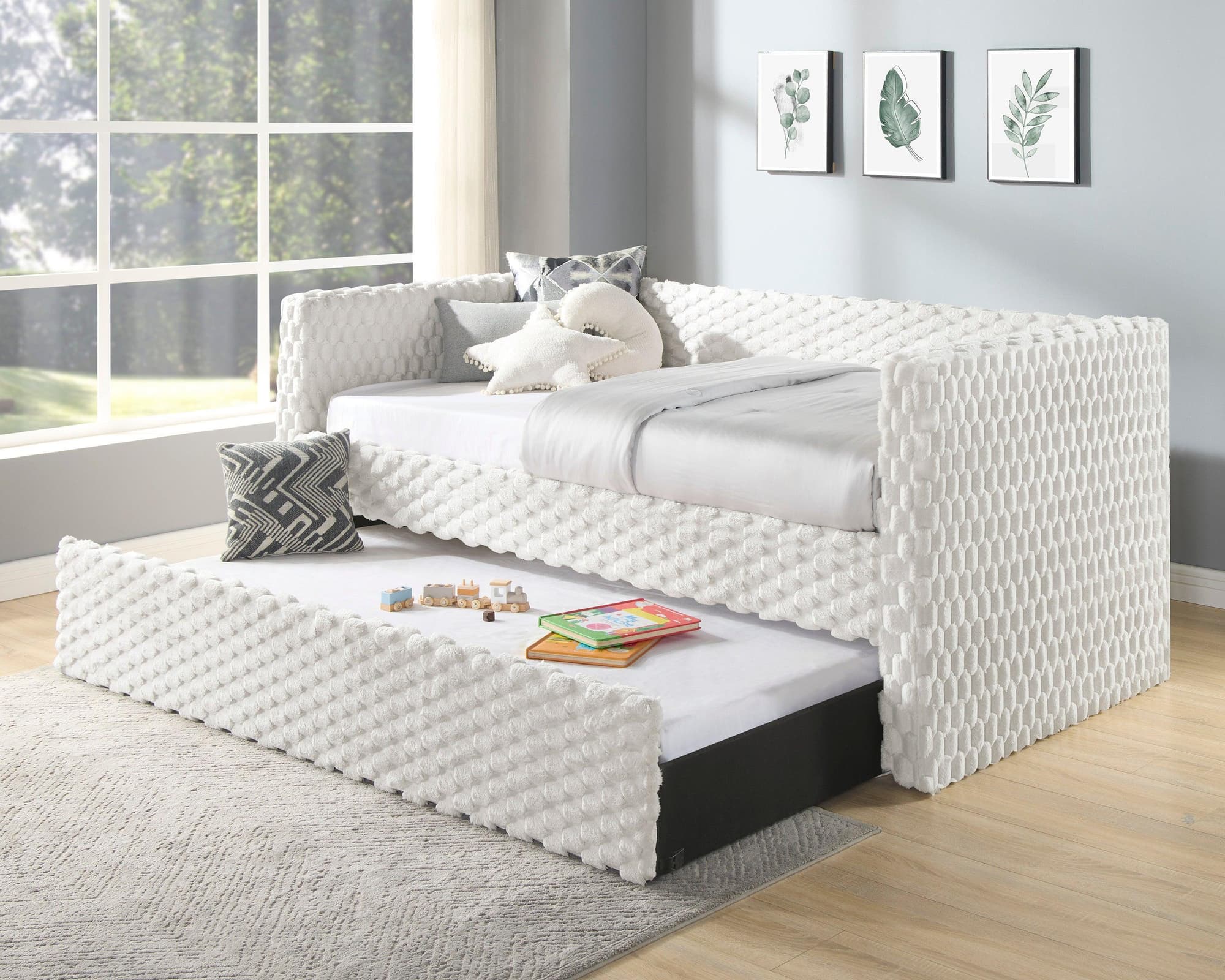 Molly White Dove Velvet Upholstered Trundle Daybed