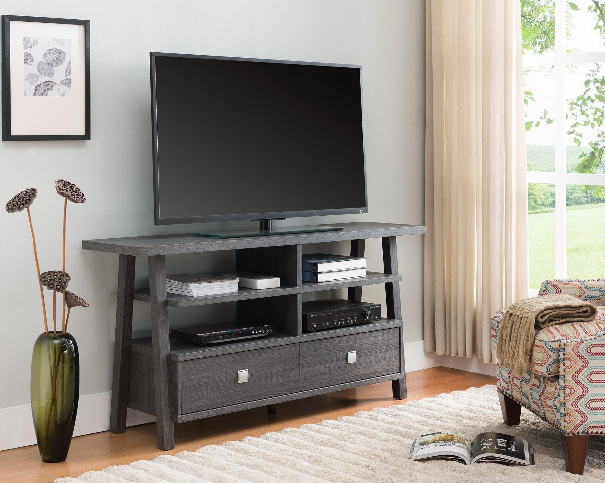 Jarvis Gray TV Stand with Storage Doors - Image 1