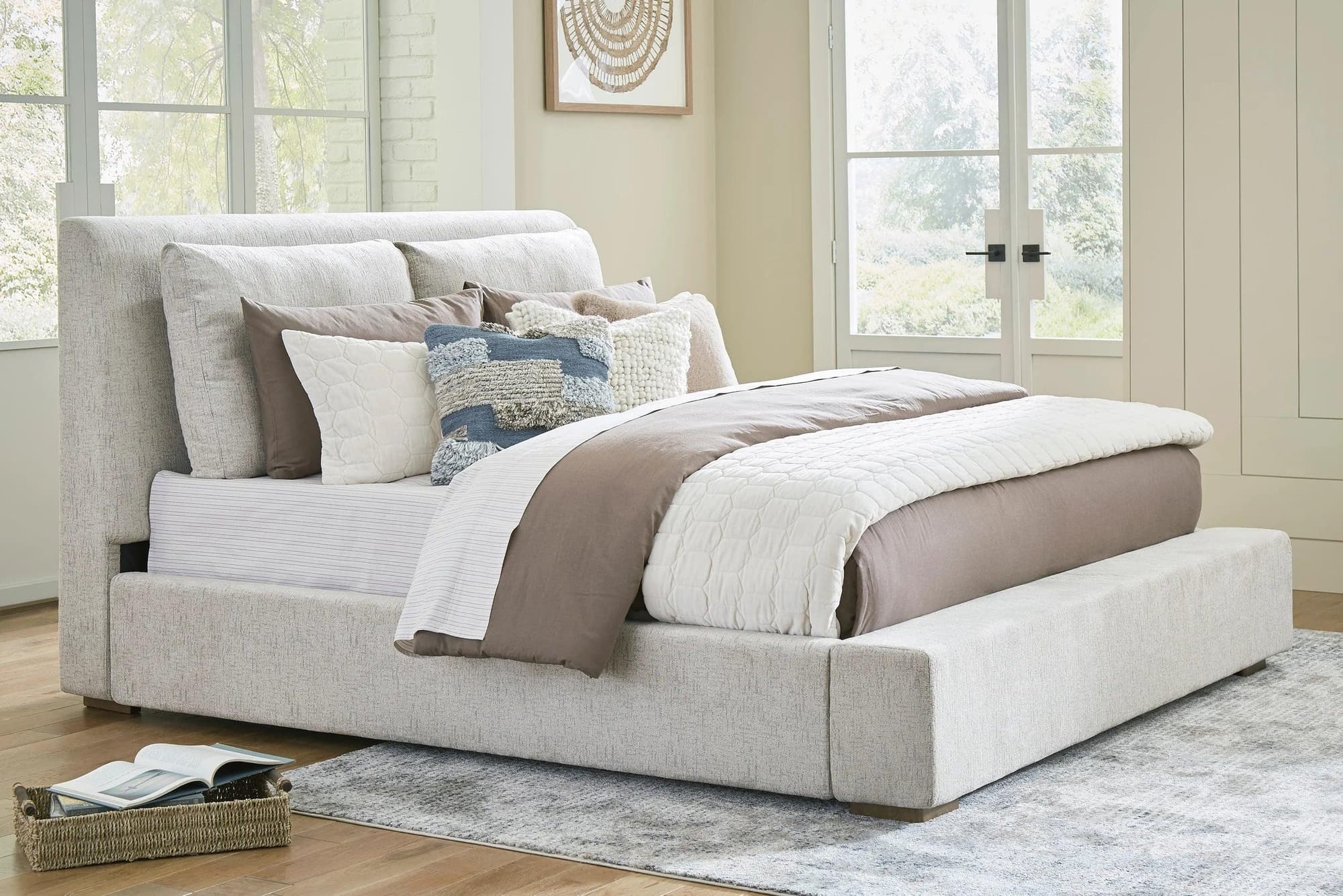 Jully Oatmeal Upholstered Platform King Bed - Image 1