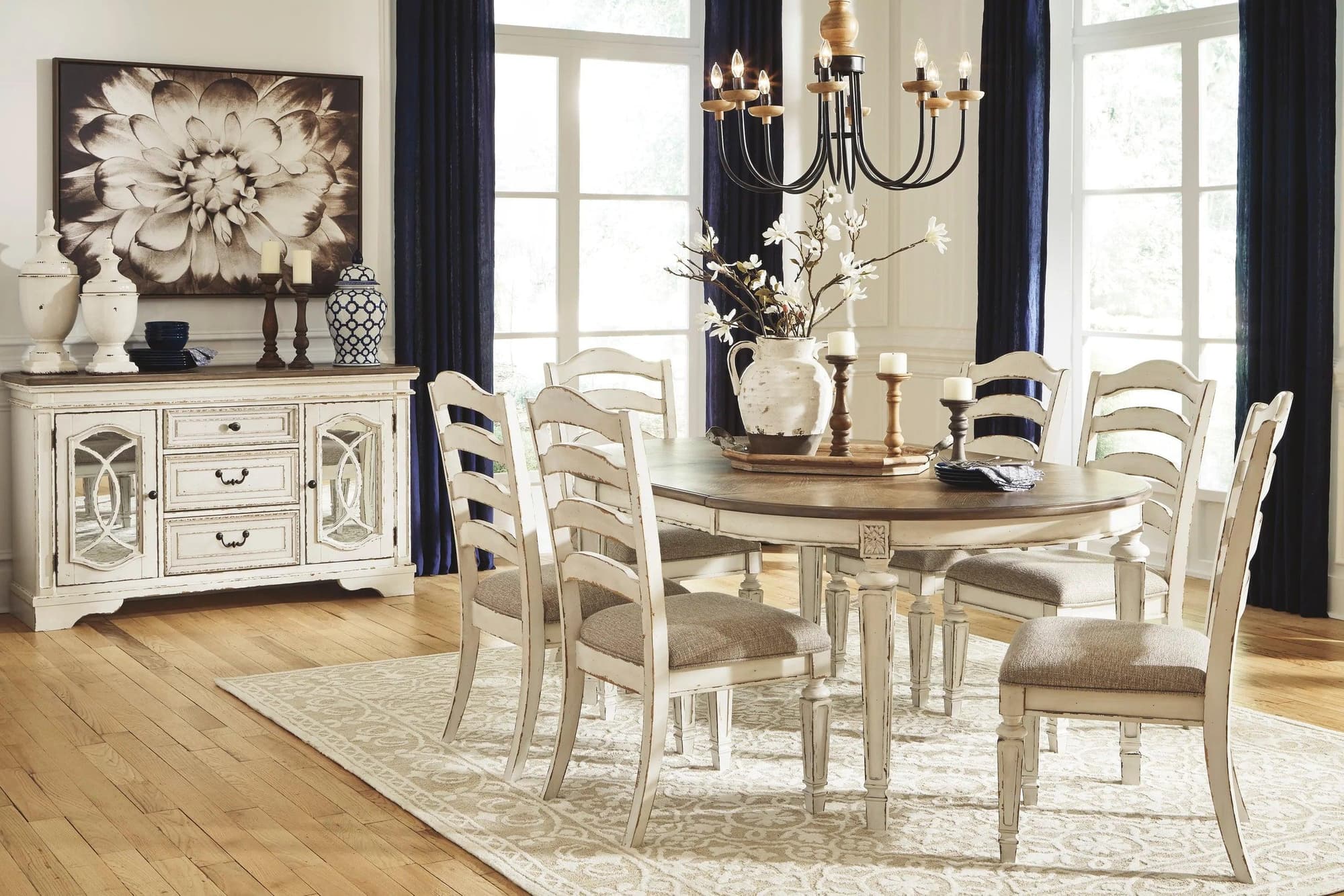 Realyn Chipped White 7-Piece Oval Dining Room Set - Image 1