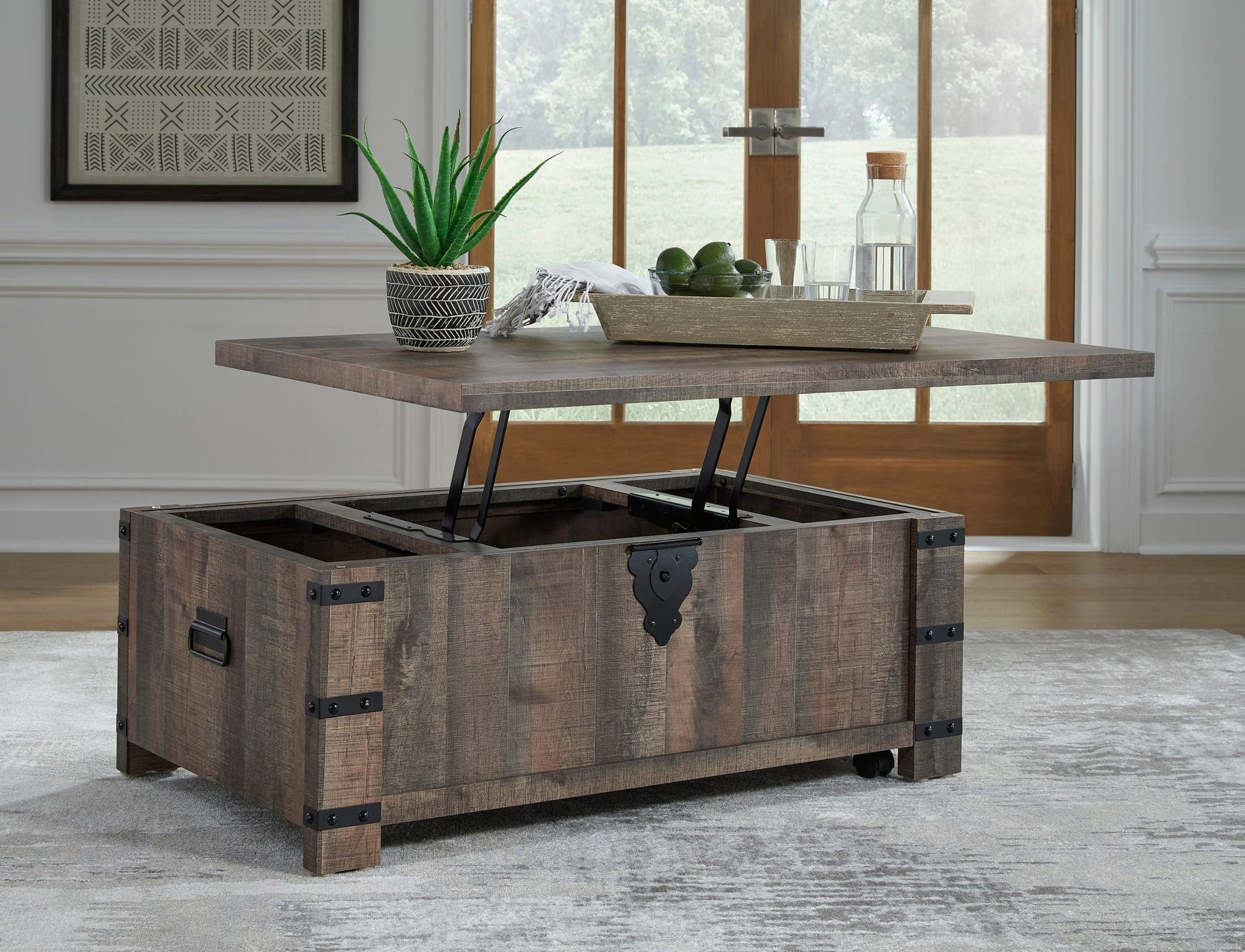 Hollum Rustic Brown Lift Top Cocktail Table - Image 1