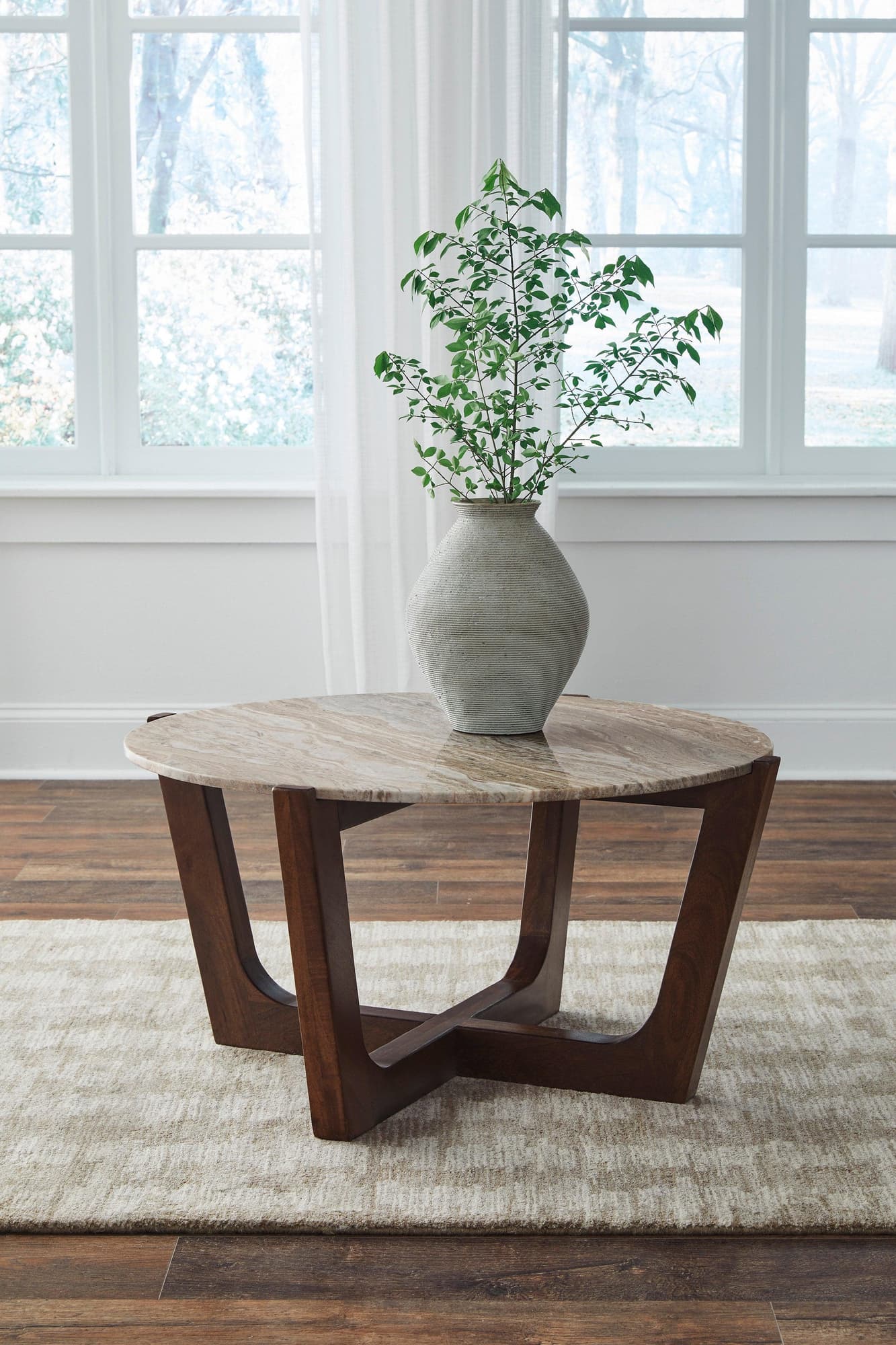 Tanidore Warm Brown Cocktail Table Marble Top - Image 1