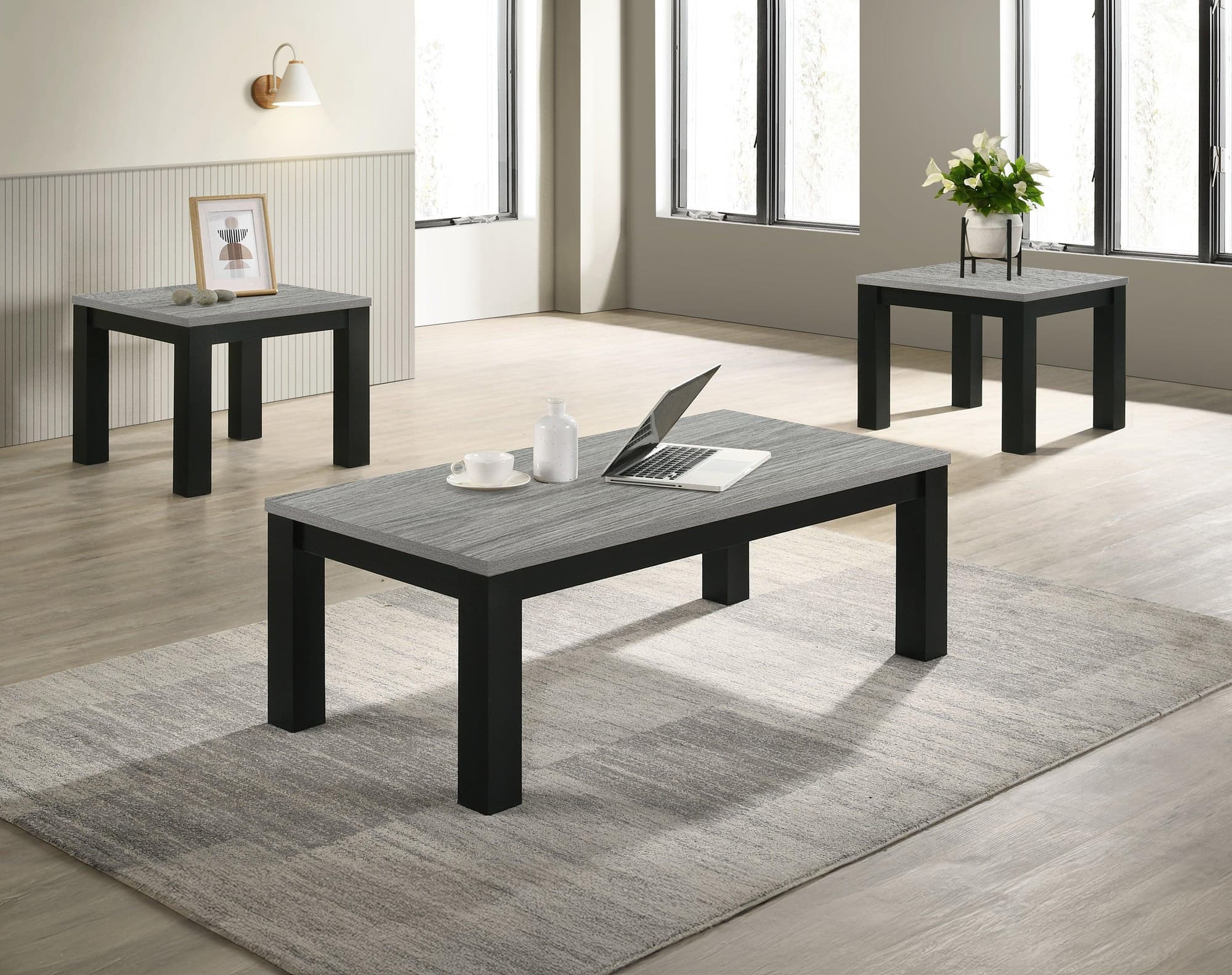 Theo Gray Black Coffee Table Set - Image 1