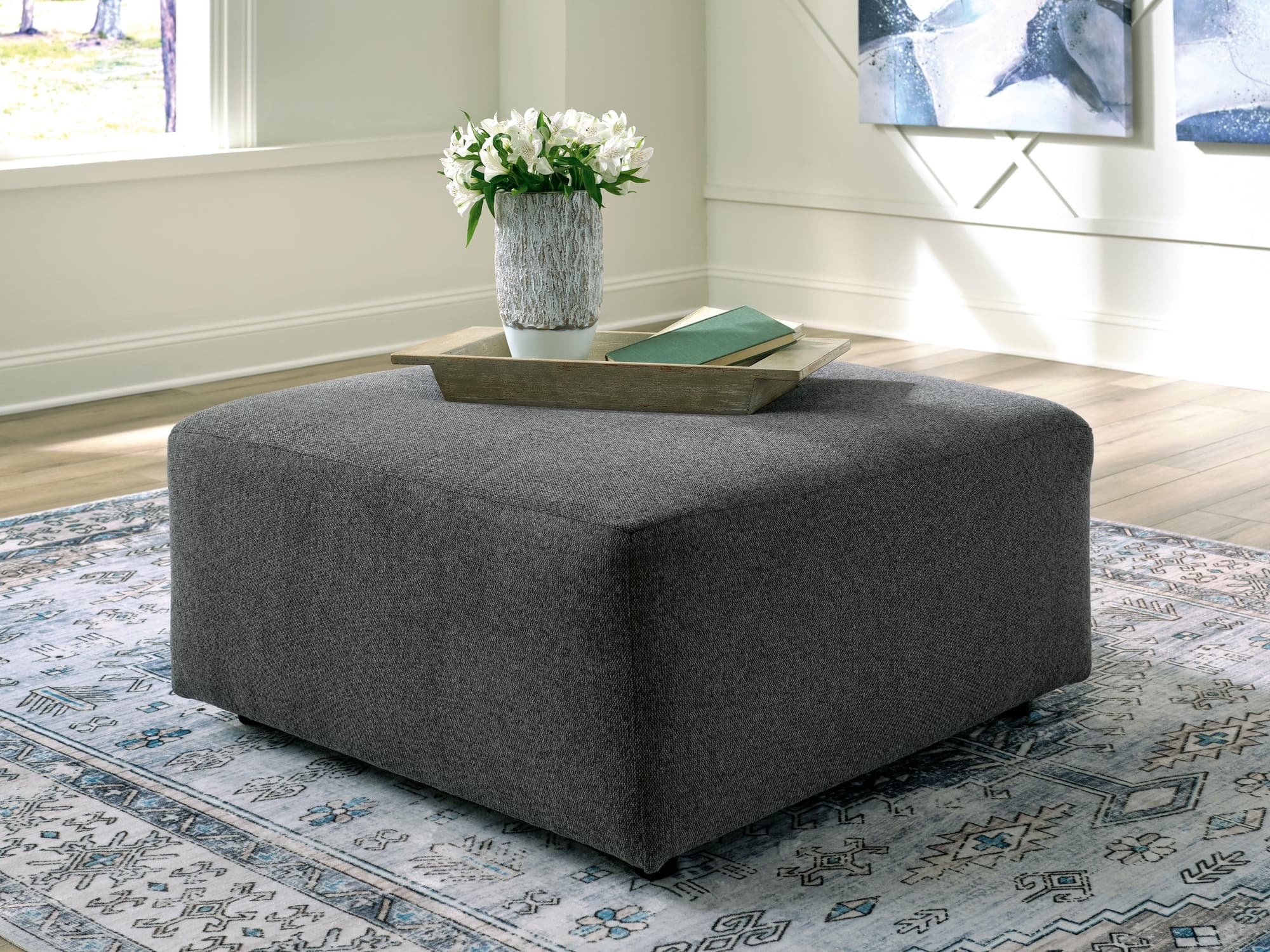 Edenfield Charcoal Chenille Oversized Accent Ottoman - Image 1