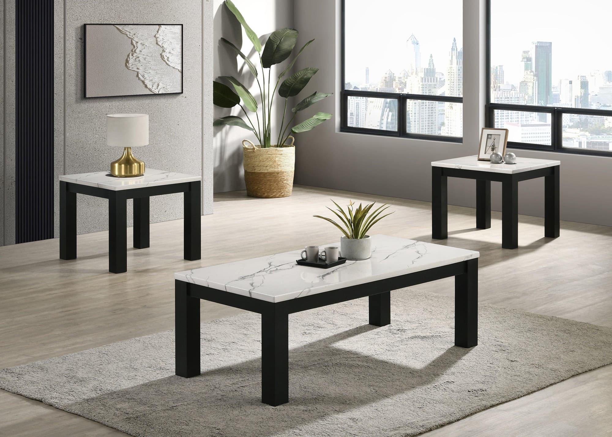 Ivy Black White Coffee Table Set - Image 1