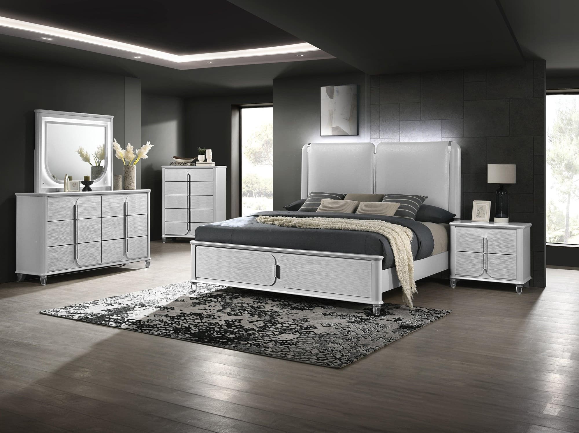 Vivian White Upholstered LED Panel Bedroom Set - Image 1