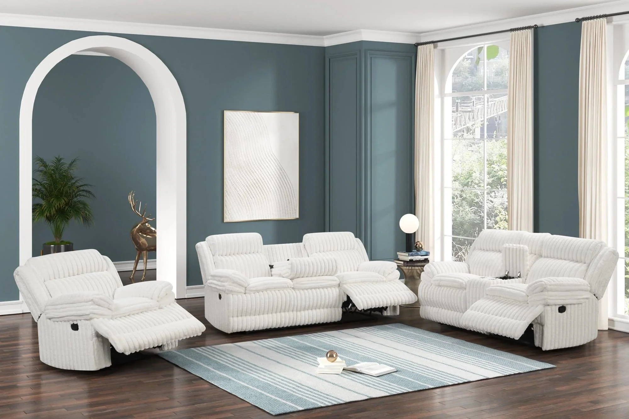 Heaven White 3-Piece Reclining Set - Image 1