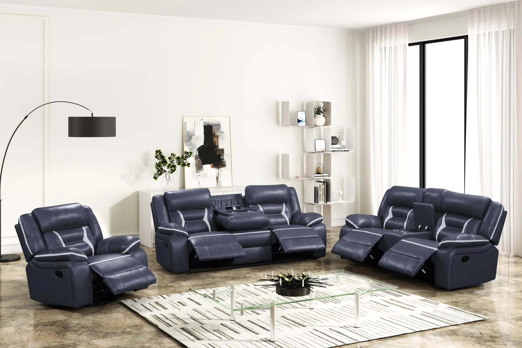 Luka Blue Oversized 3-Piece Reclining Set - Image 1