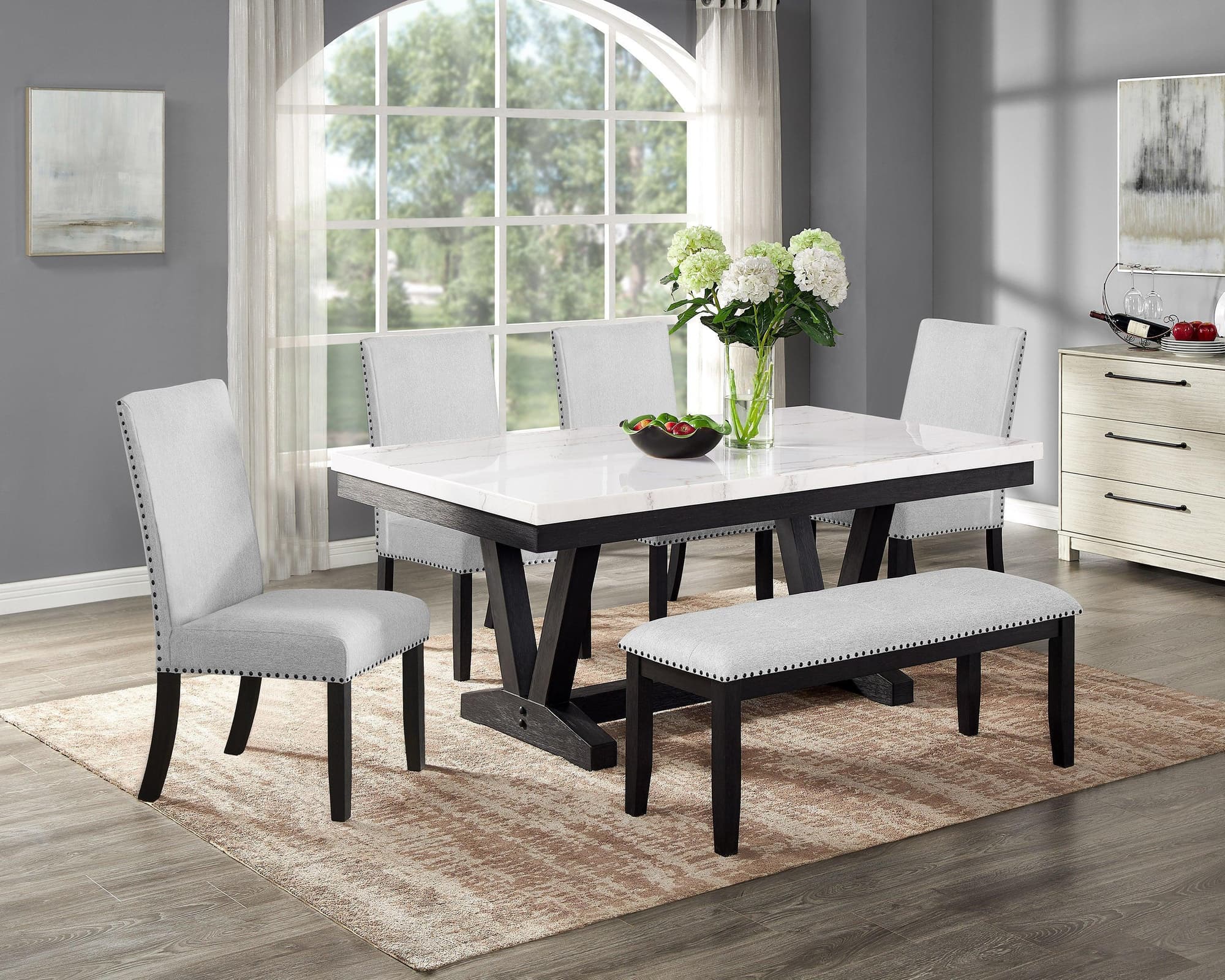 Varley Light Gray White Rectangular Dining Room Set - Image 1
