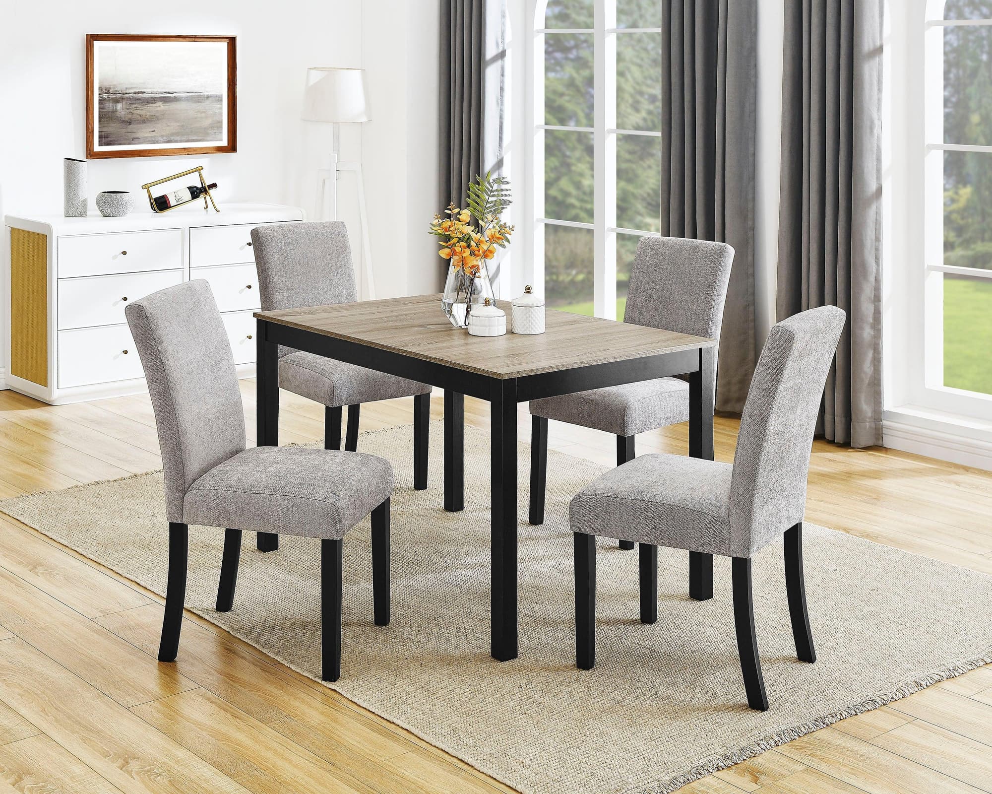 Forana Light Gray Upholstered Dining Room Set - Image 1
