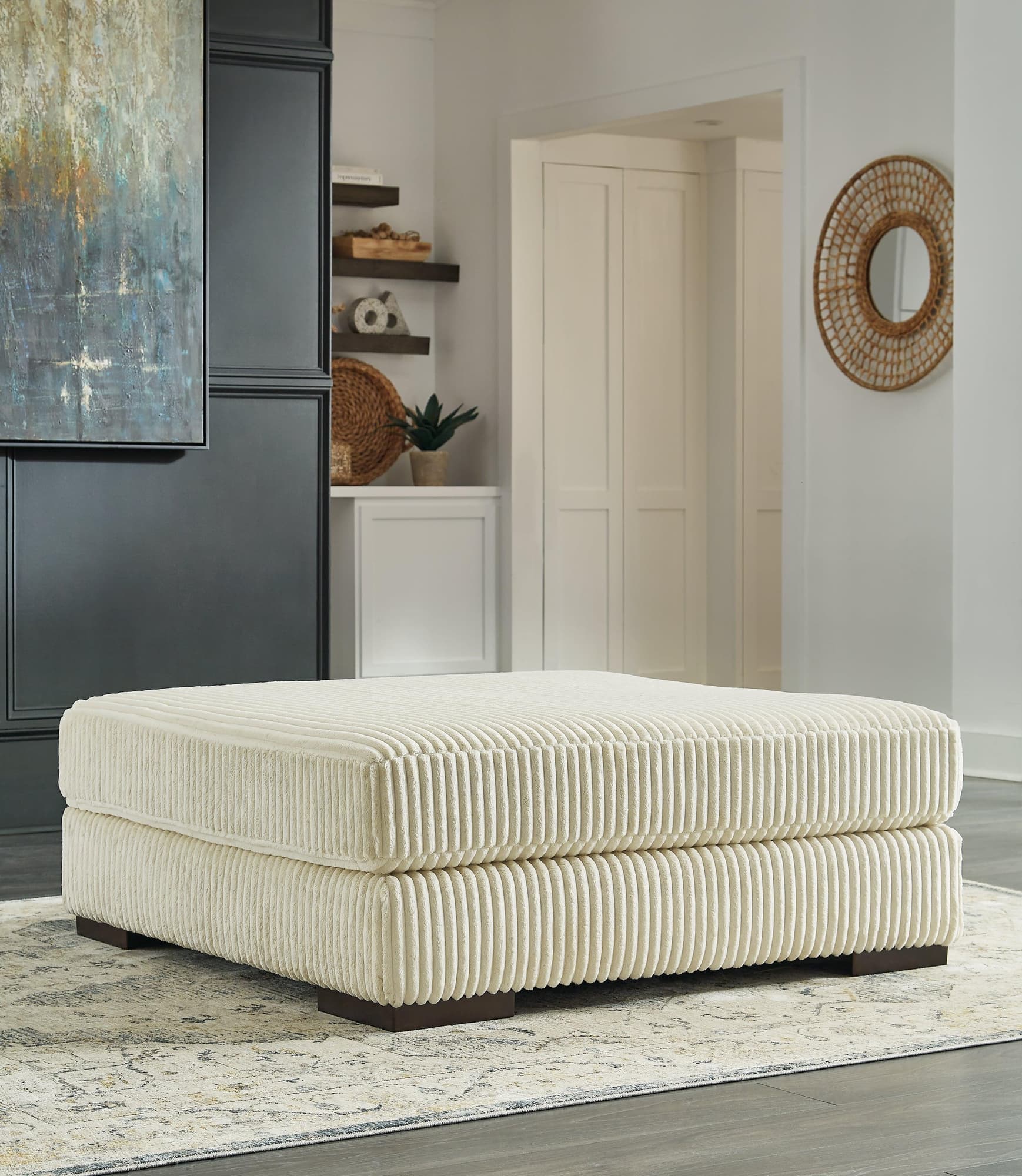 Lindyn Ivory Velvet Oversized Accent Ottoman - Image 1