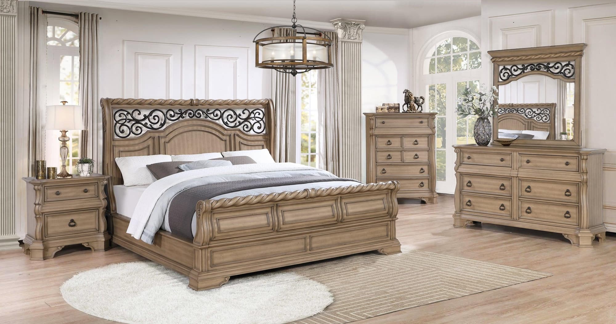 Ben Light Brown Sleigh Bedroom Set - Image 1