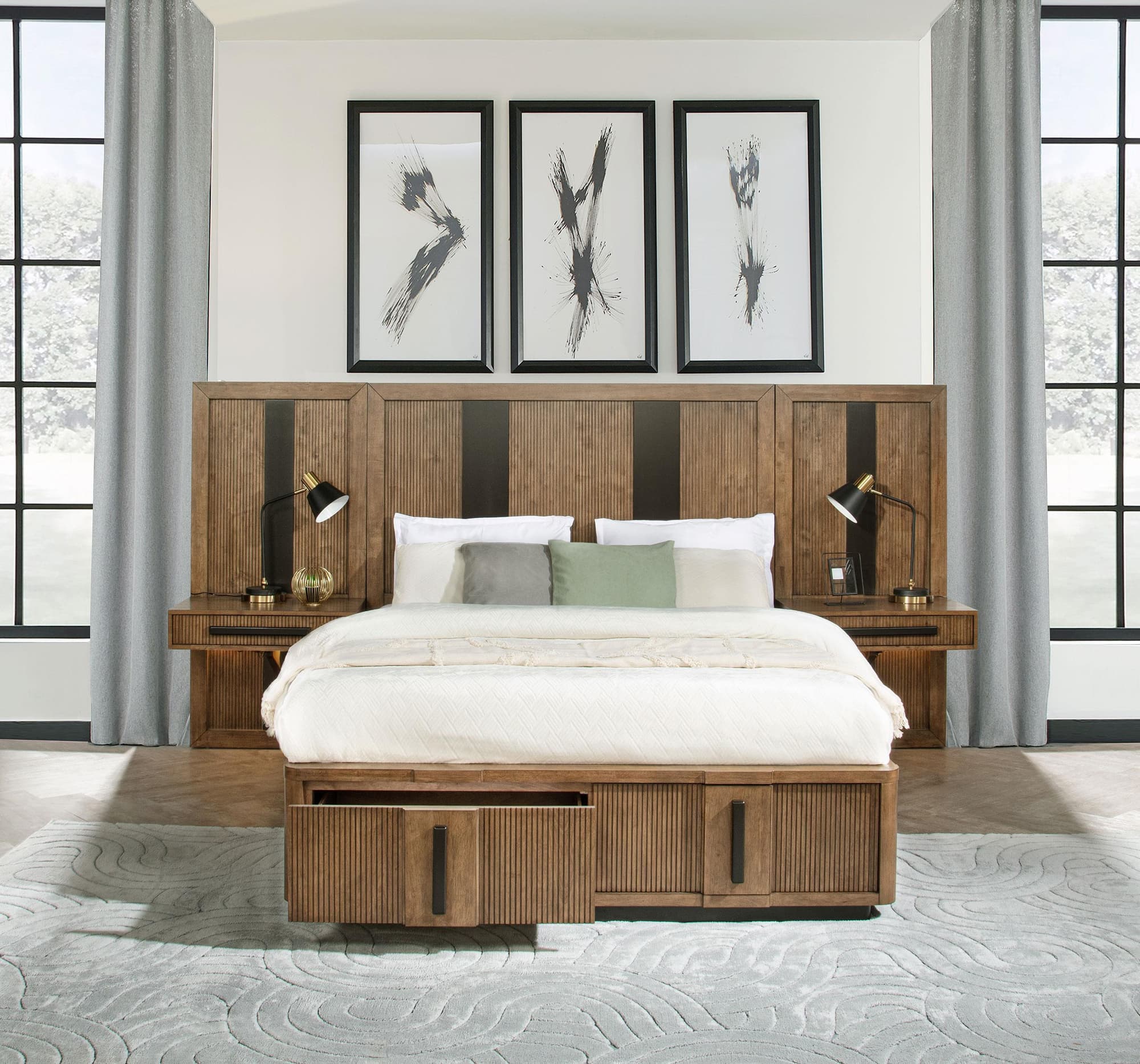 Terrace Queen Wall Panel Storage Bed Ash Brown - Image 1