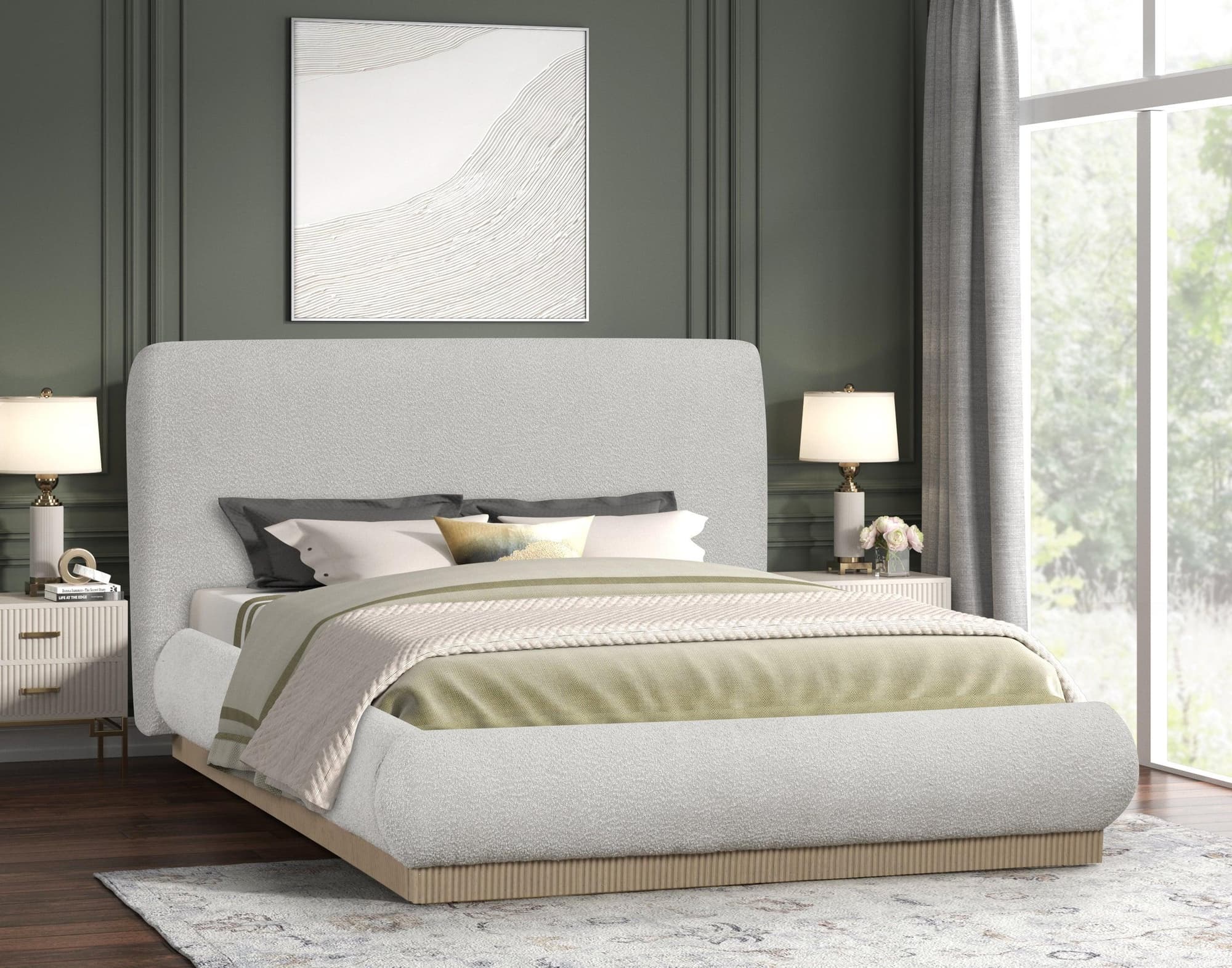 Annie Beige Upholstered Platform Queen Bed - Image 1