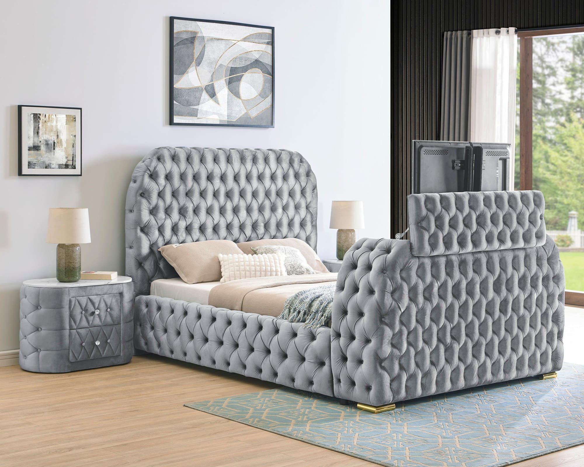 Natalia Gray Upholstered Tufted Panel King Bed - Image 1