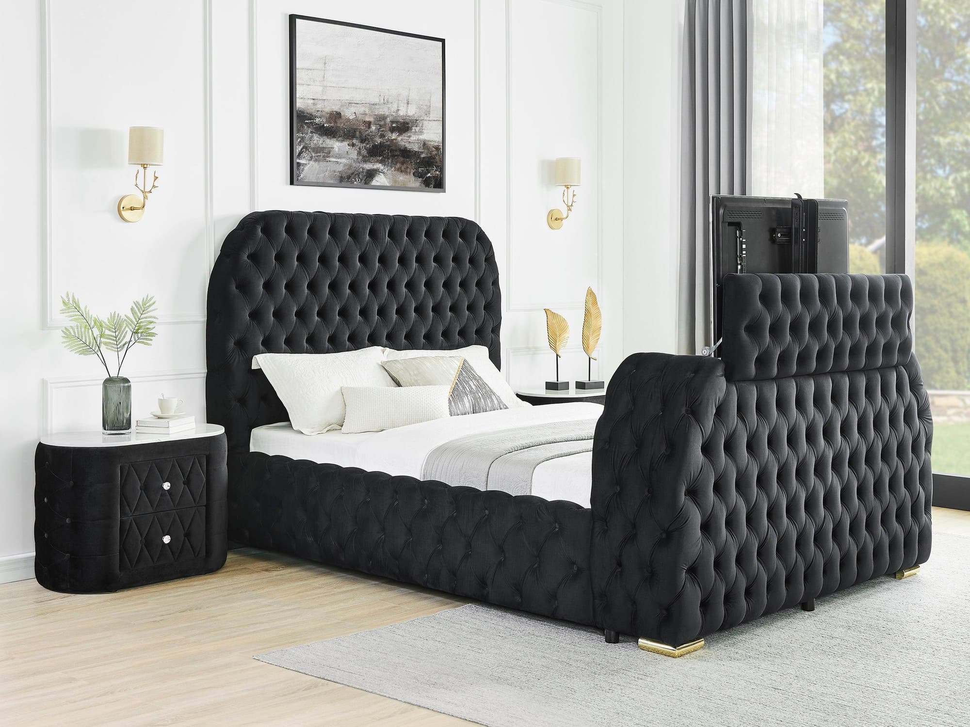 Natalia Black Upholstered Tufted Panel King Bed - Image 1