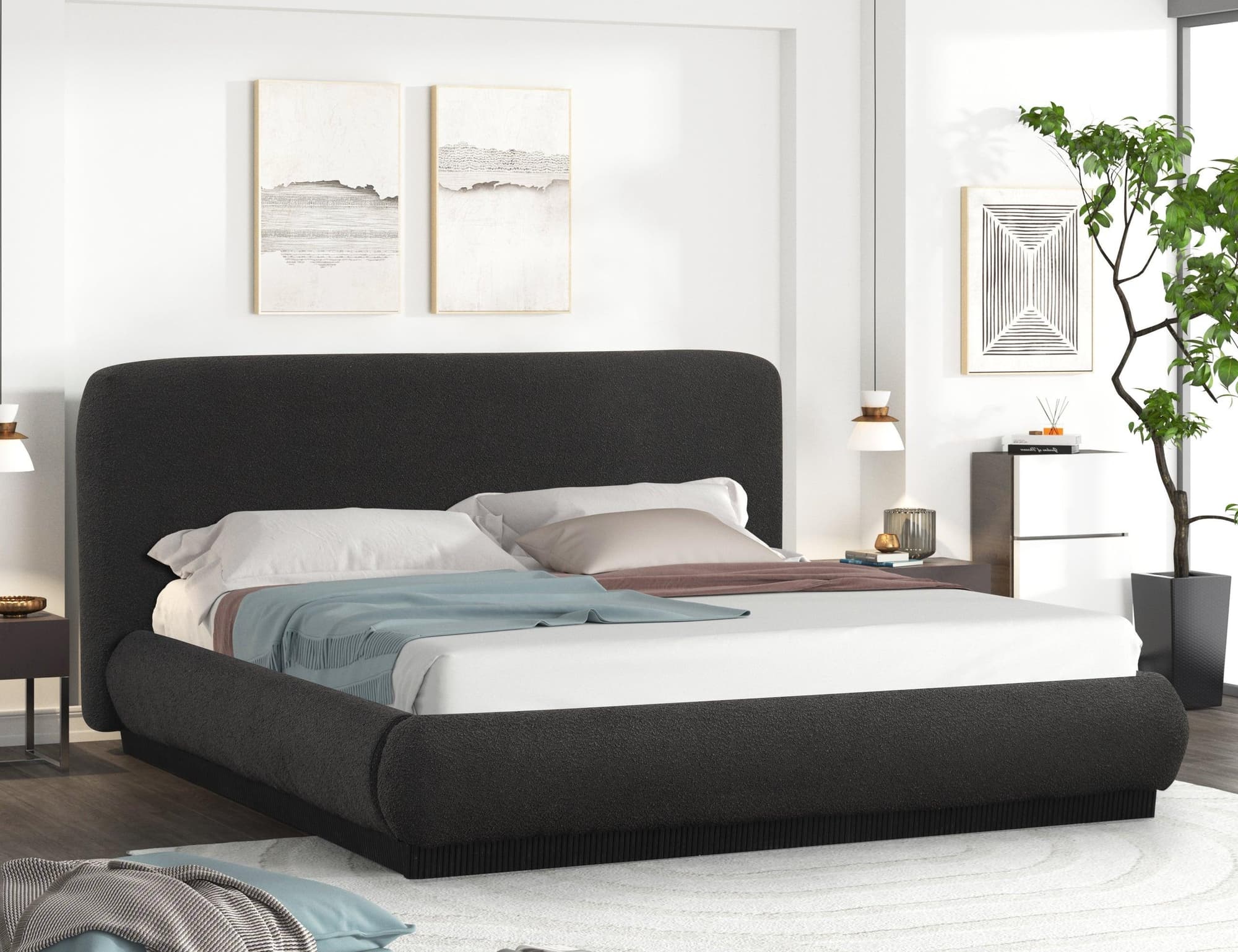 Annie Black Upholstered Platform King Bed - Image 1