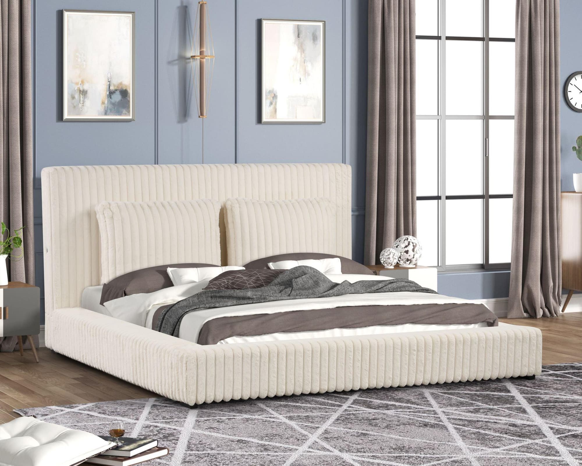 Lauren Beige Upholstered Platform King Bed - Image 1