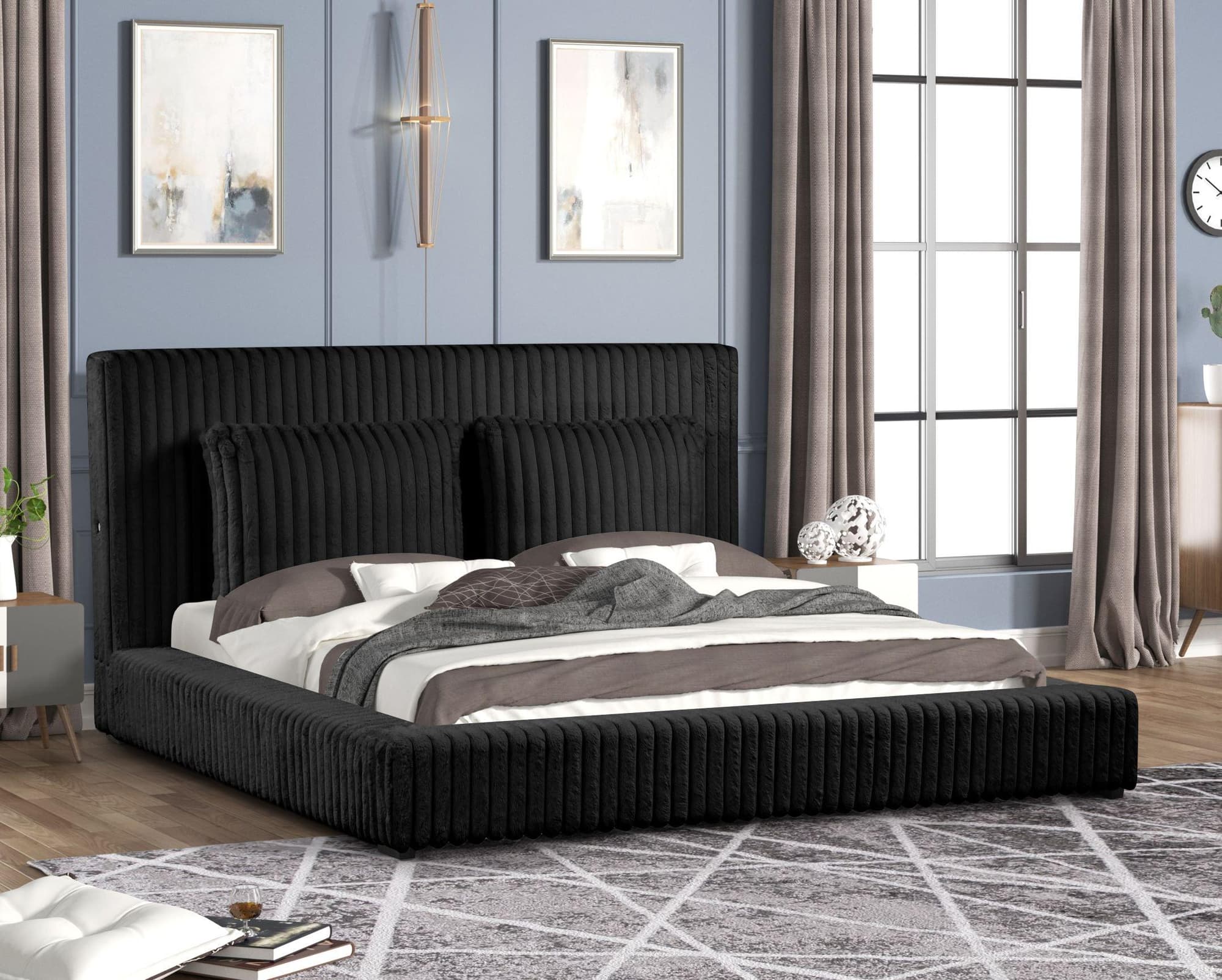 Lauren Black Upholstered Platform Queen Bed - Image 1