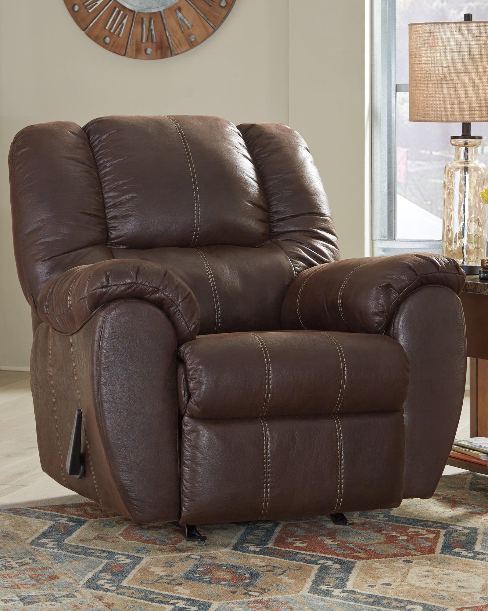 Mcgann Walnut Faux Leather Recliner - Image 1
