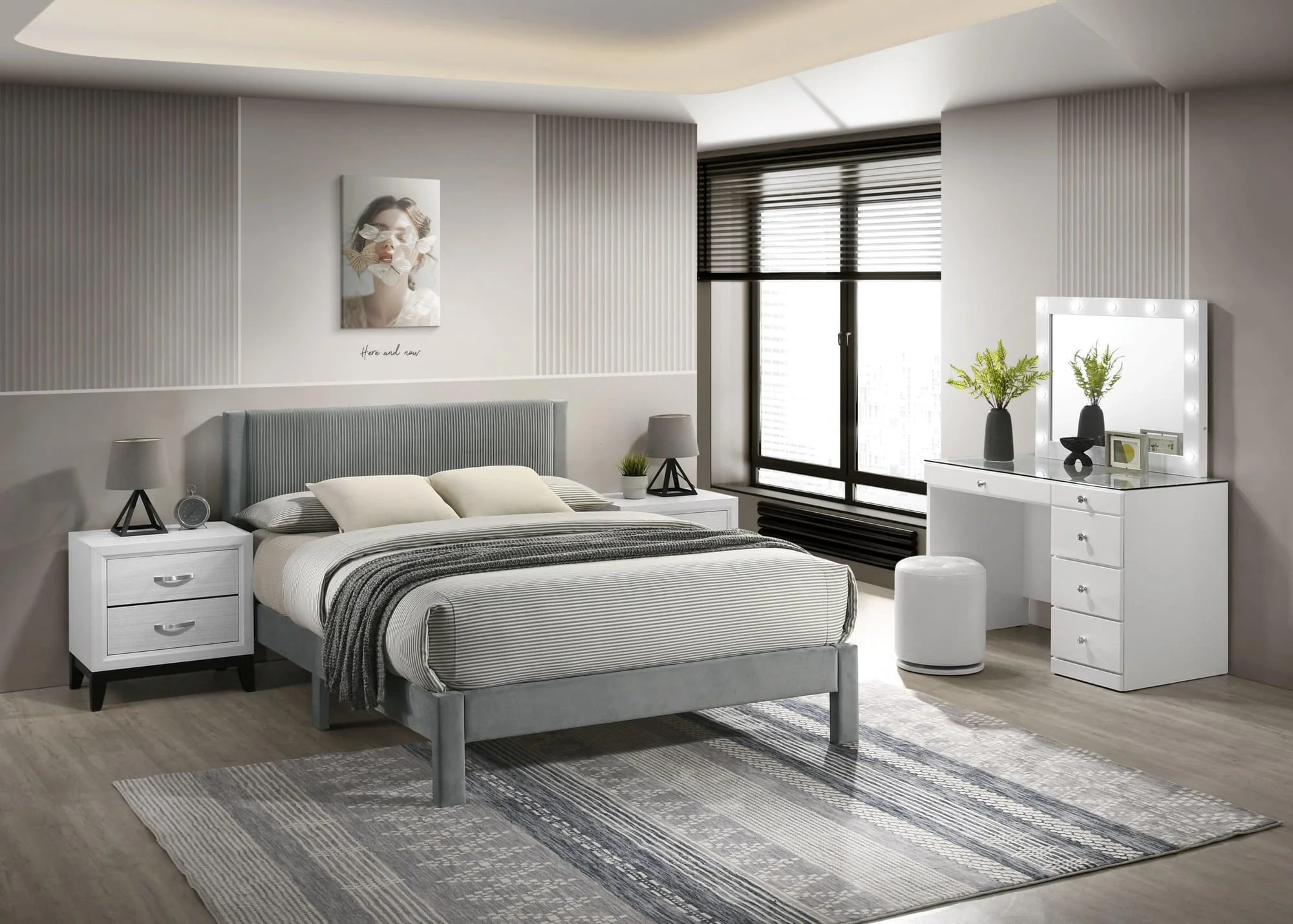 Lucia Light Gray Upholstered Platform Queen Bed - Image 1