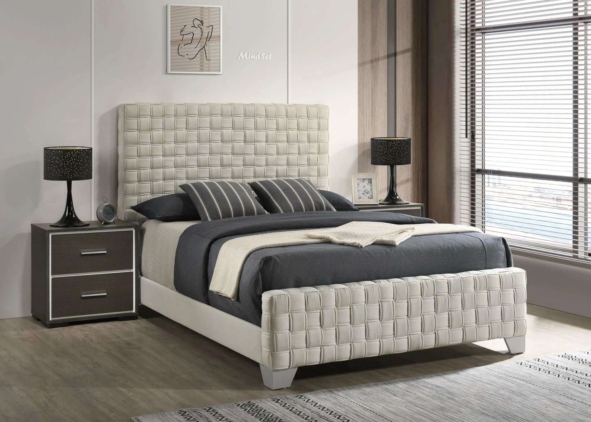 Ferin Taupe Upholstered Panel Queen Bed - Image 1