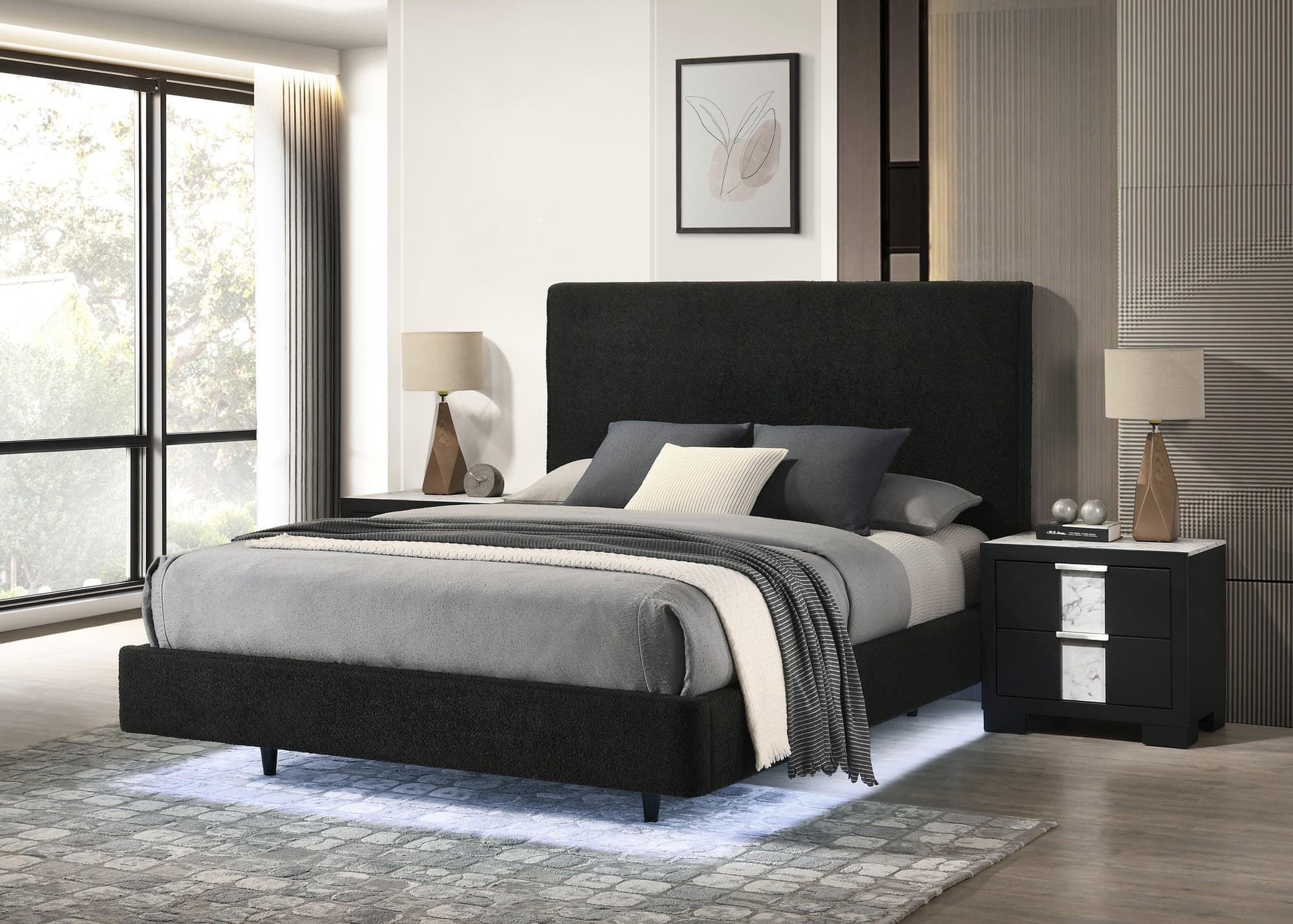 Farble Black Upholstered Panel Queen Bed - Image 1