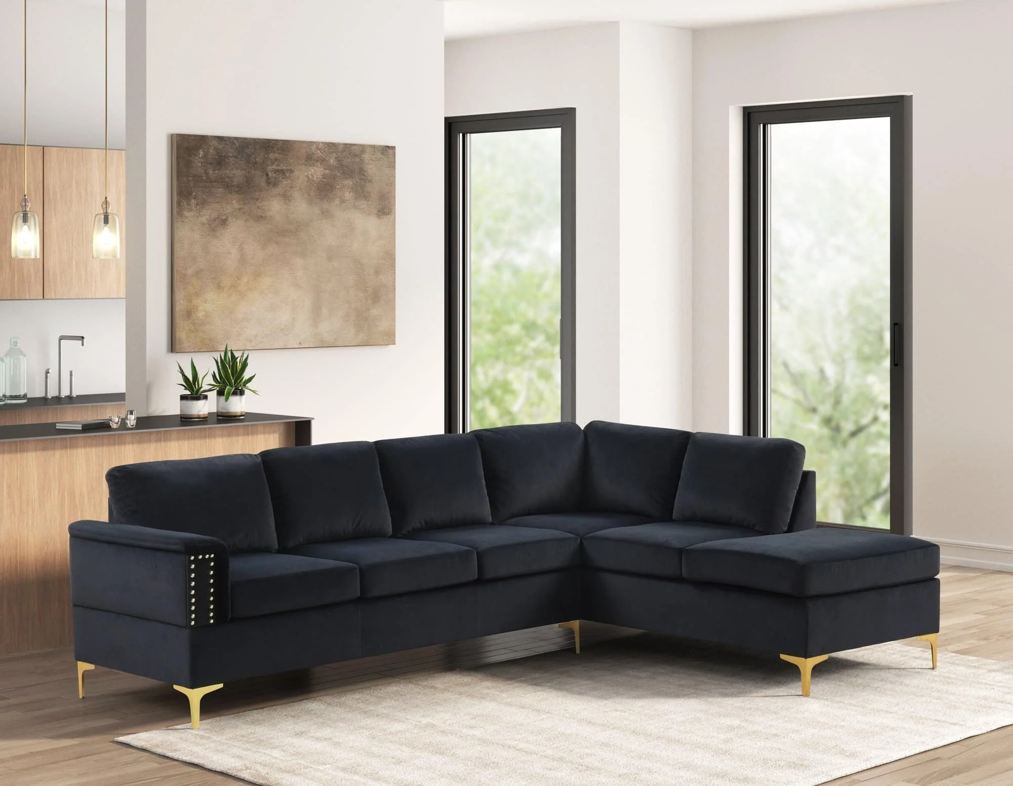 Vogue Black Velvet Sectional - Image 1
