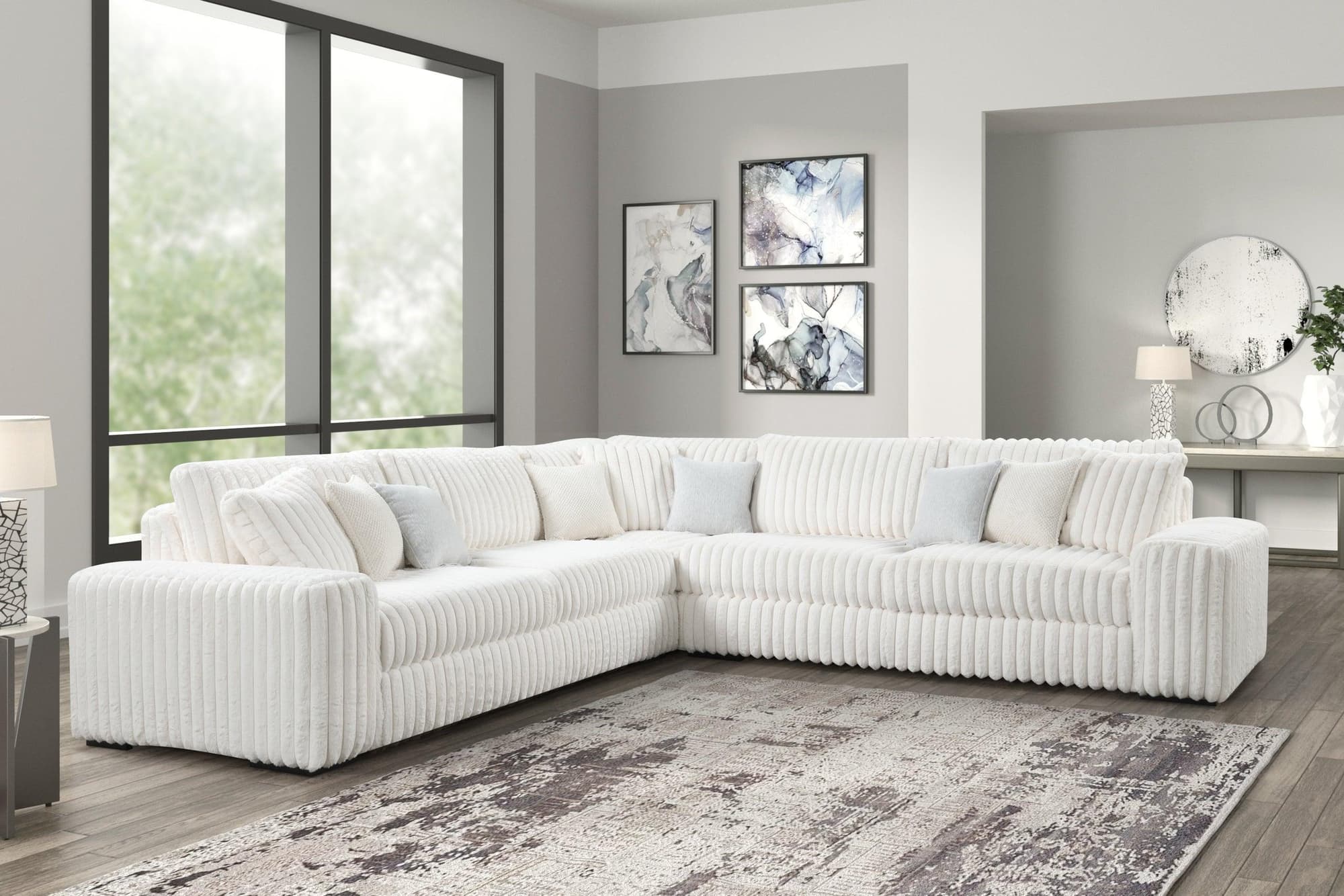 Marshmallow Beige Oversize Corduroy Fabric Sectional - Image 1