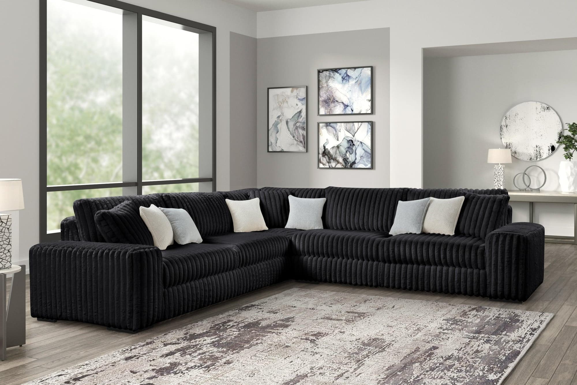 Marshmallow Black Oversize Corduroy Fabric Sectional - Image 1