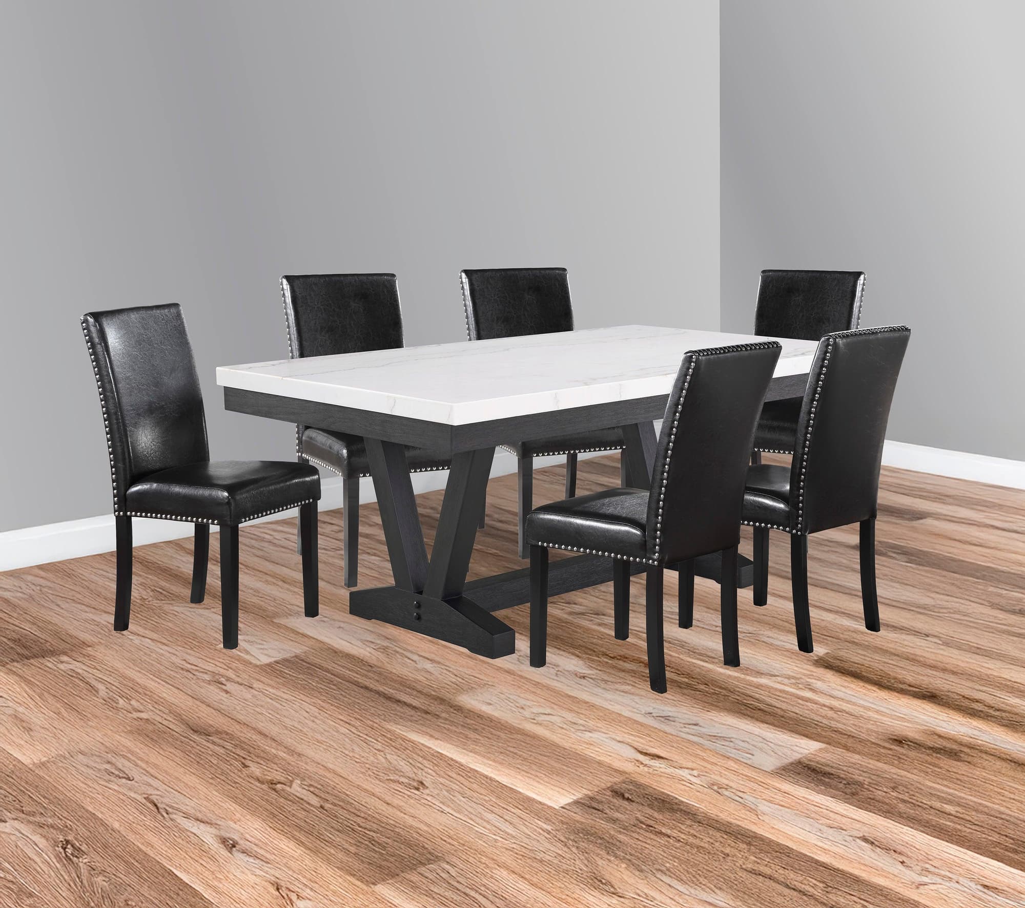 Vance White Black Marble Rectangular Dining Room Set - Image 1