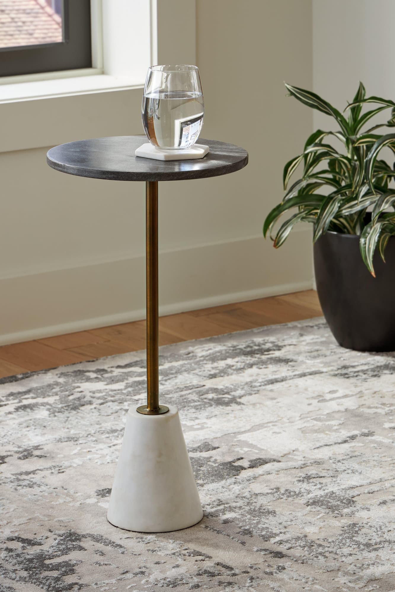 Caramont Black White Gold Finish Accent Table
