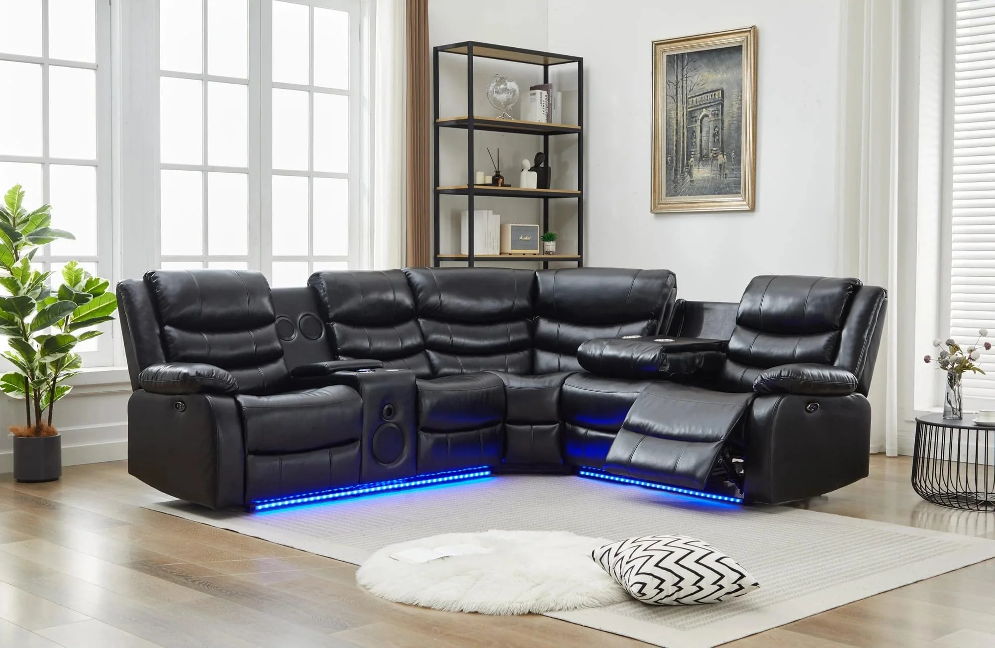 Texan Power Reclining Sectional w Bluetooth Speakers - Image 1