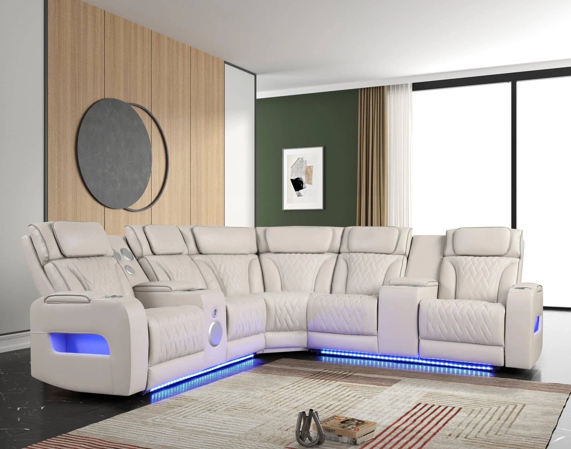 Spain Sand Power Reclining Sectional Power Headrests - Image 1
