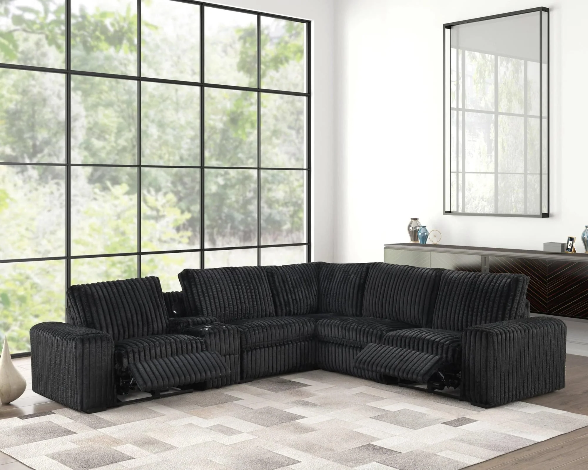 Amelia Black Power Reclining Sectional w Bluetooth Speakers - Image 1