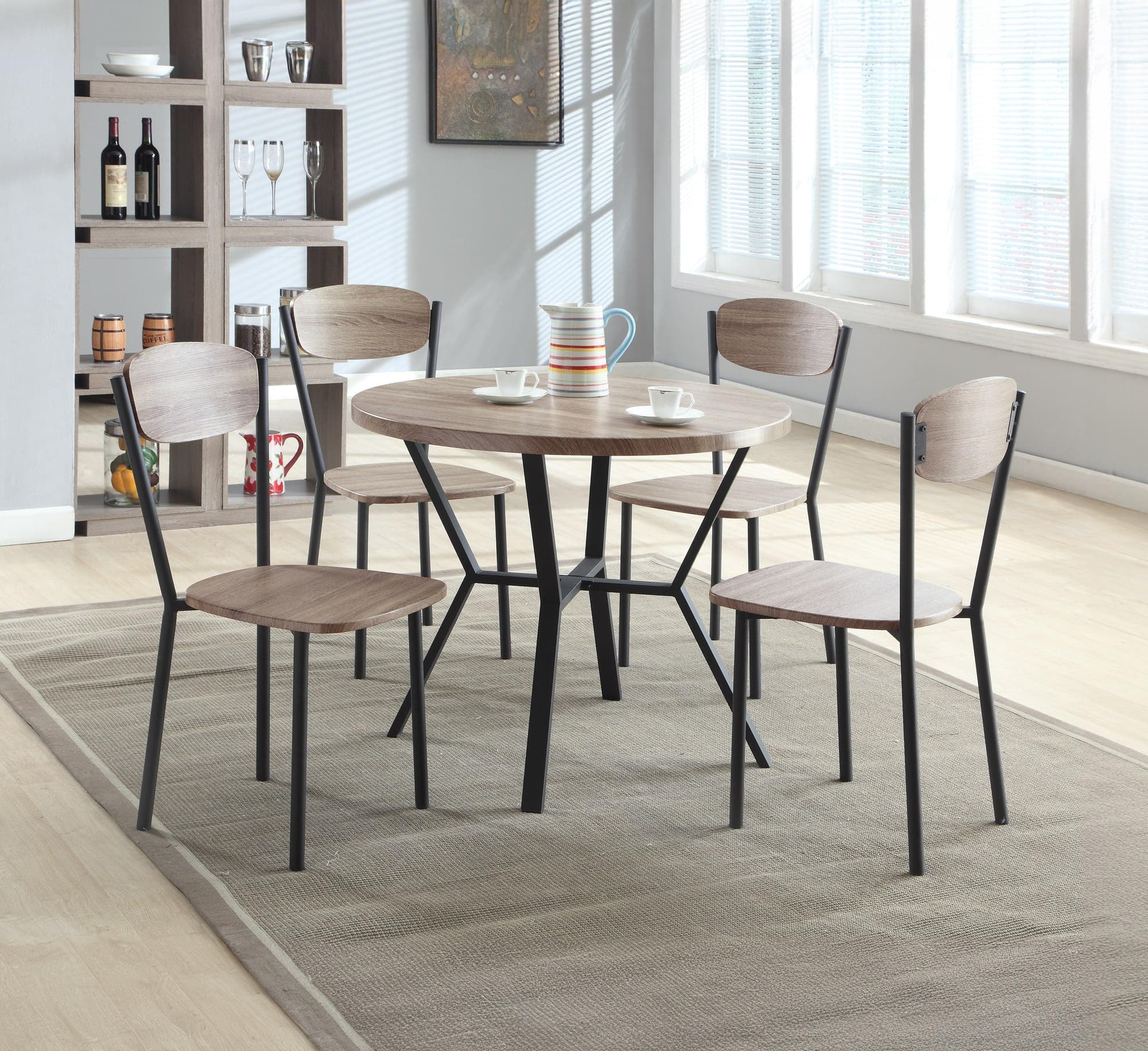 Black Graywash Round Dining Room Set - Image 1
