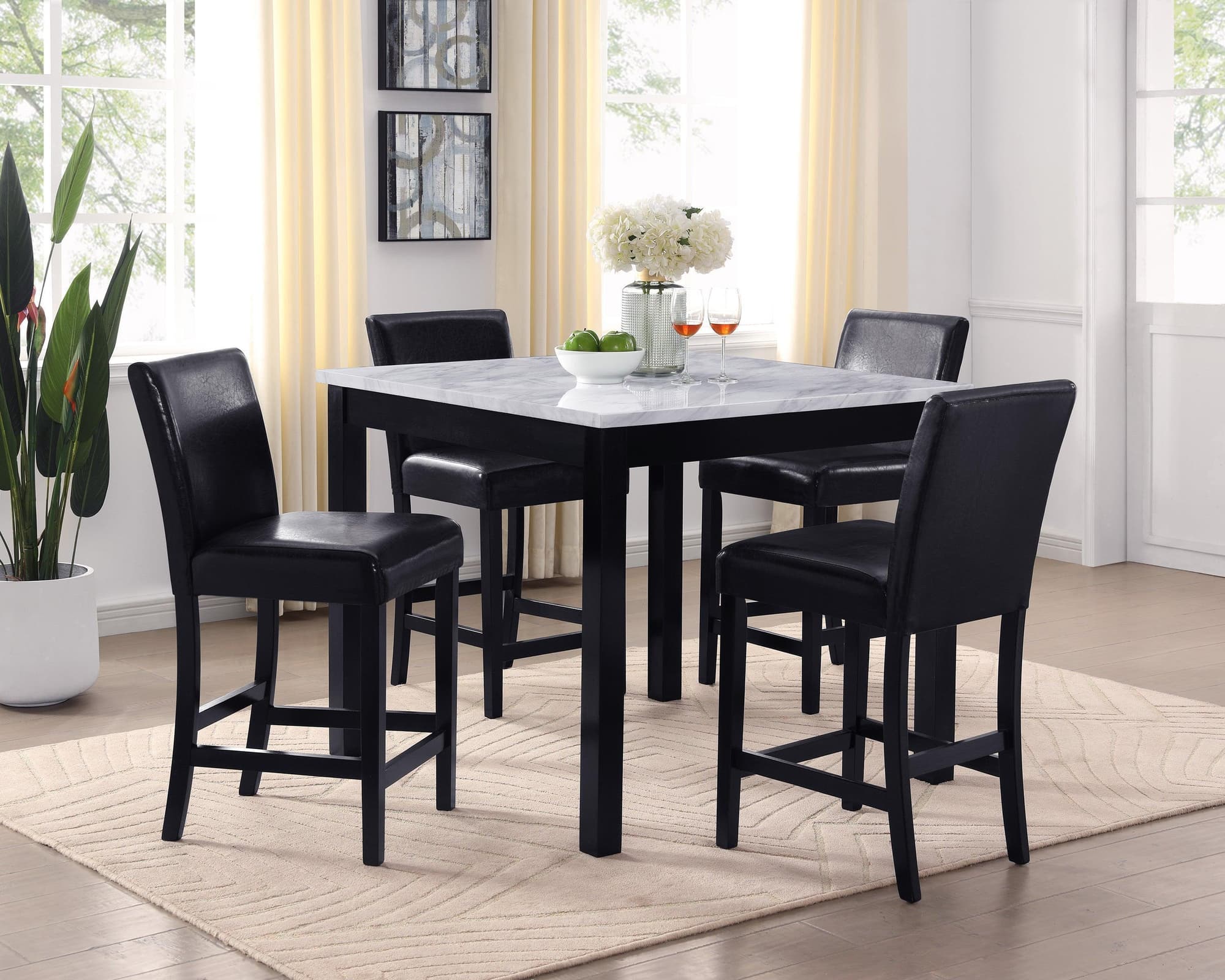 Lennon Black White PU Counter Height Set - Image 1